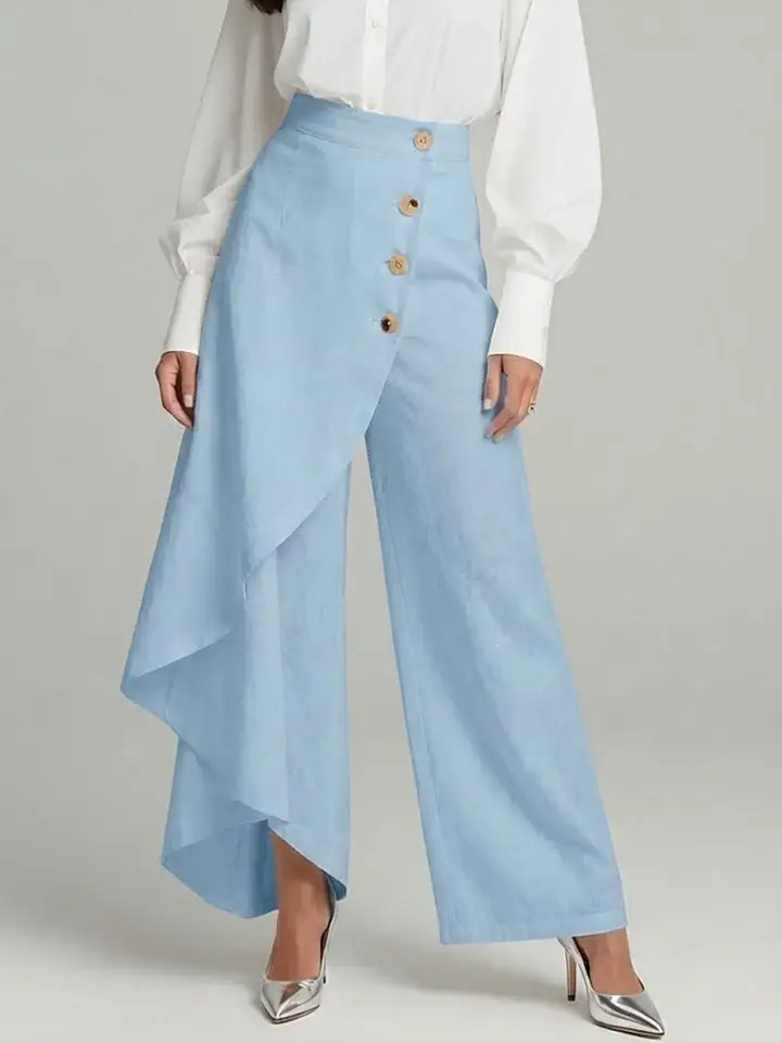 🔥Summer Arrivals🌟Women's Solid Color Elastic Waist Casual Loose Linen Wide-leg Pants