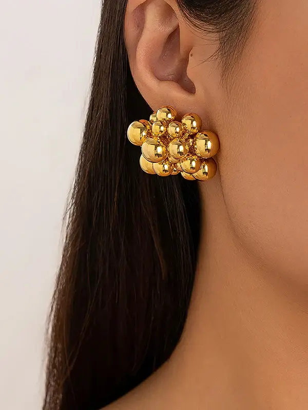 Gold Bead Cluster Statement Earrings
