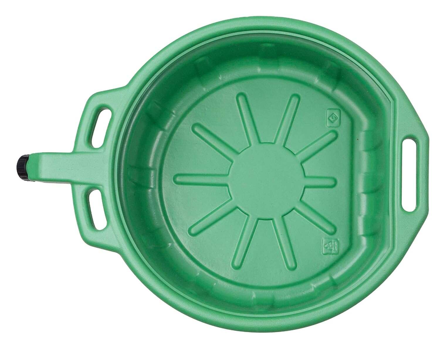 Groz Antifreeze Drain Pan, 4.25 Gallon / 16 Liter Green HDPE Coolant Catch Pan with Anti-Splash Lip, Baffles, Large Handle and Anti-Spill Spout Cap for Auto Shops and Garages (41961)