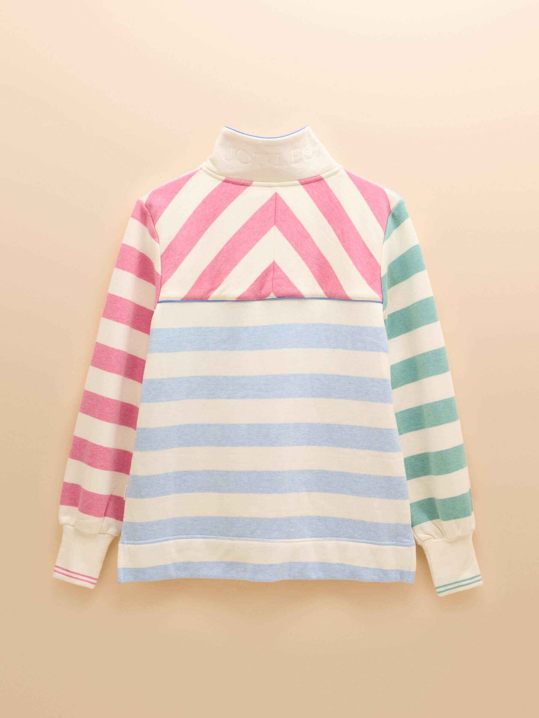 Burnham White & Blue Stripe Cotton Funnel Neck Quarter Zip Sweatshirt