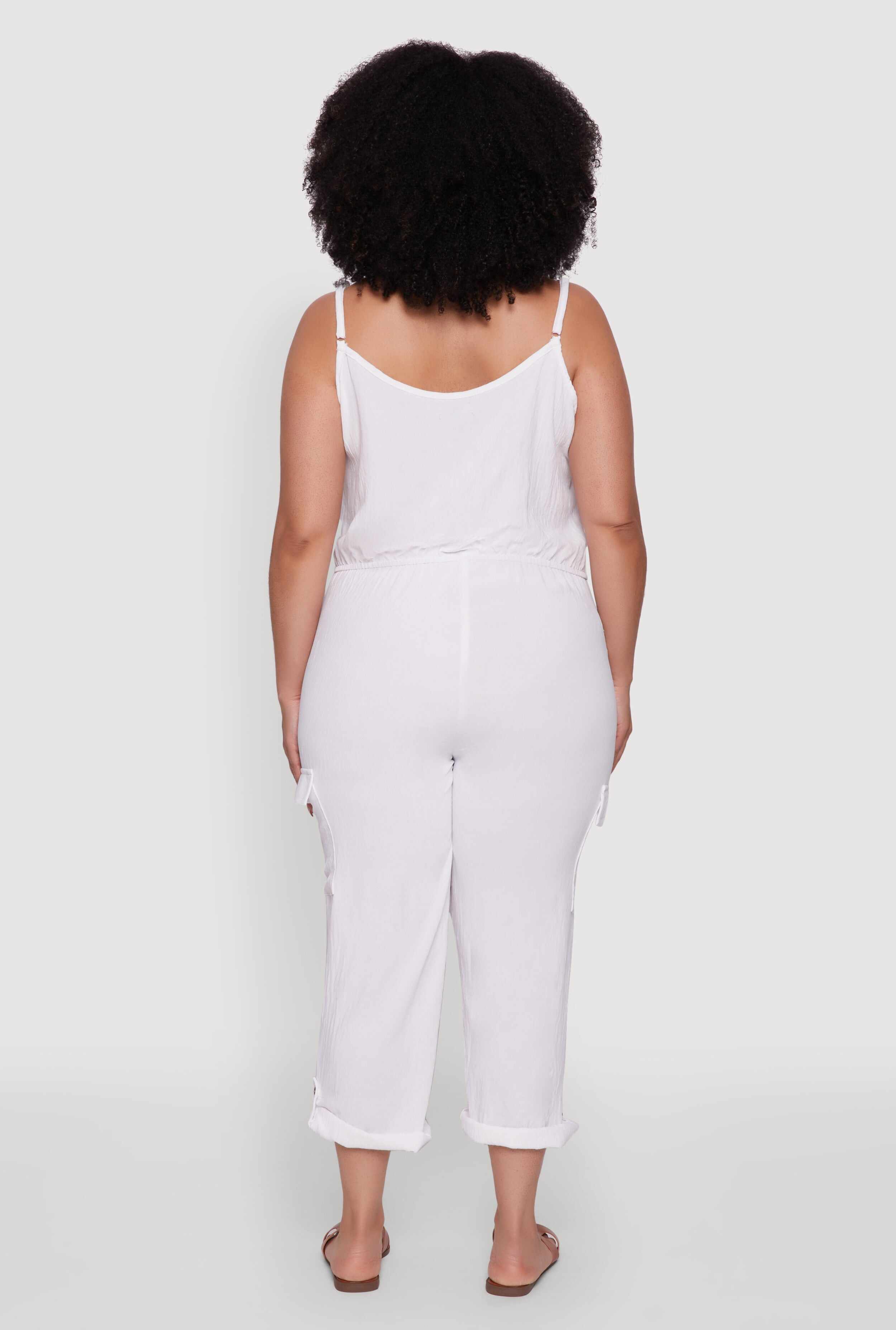 Plus Size Sleeveless Cargo Jumpsuit with Rolled Cuffs