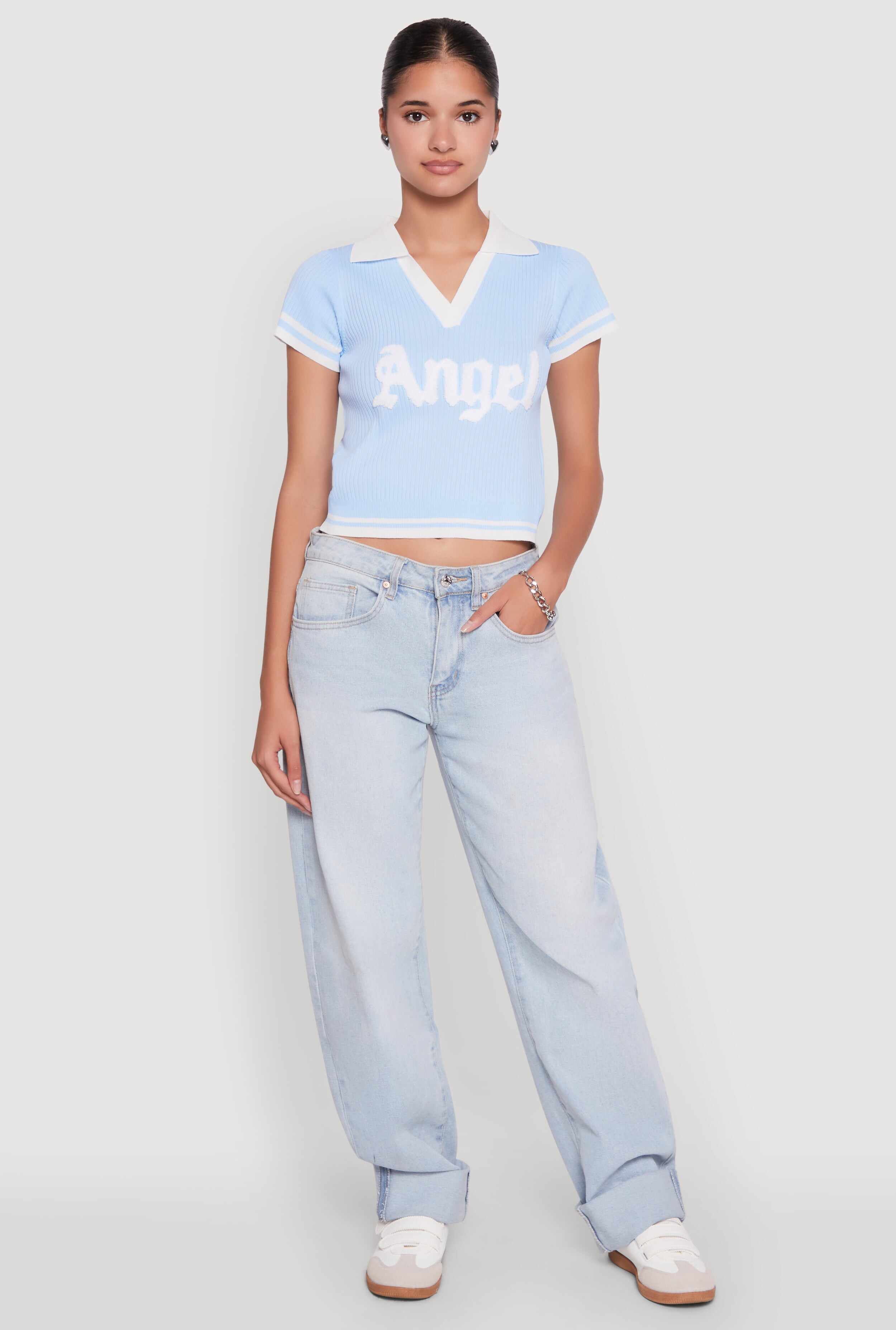 Angel Graphic Varsity Stripe Polo Shirt