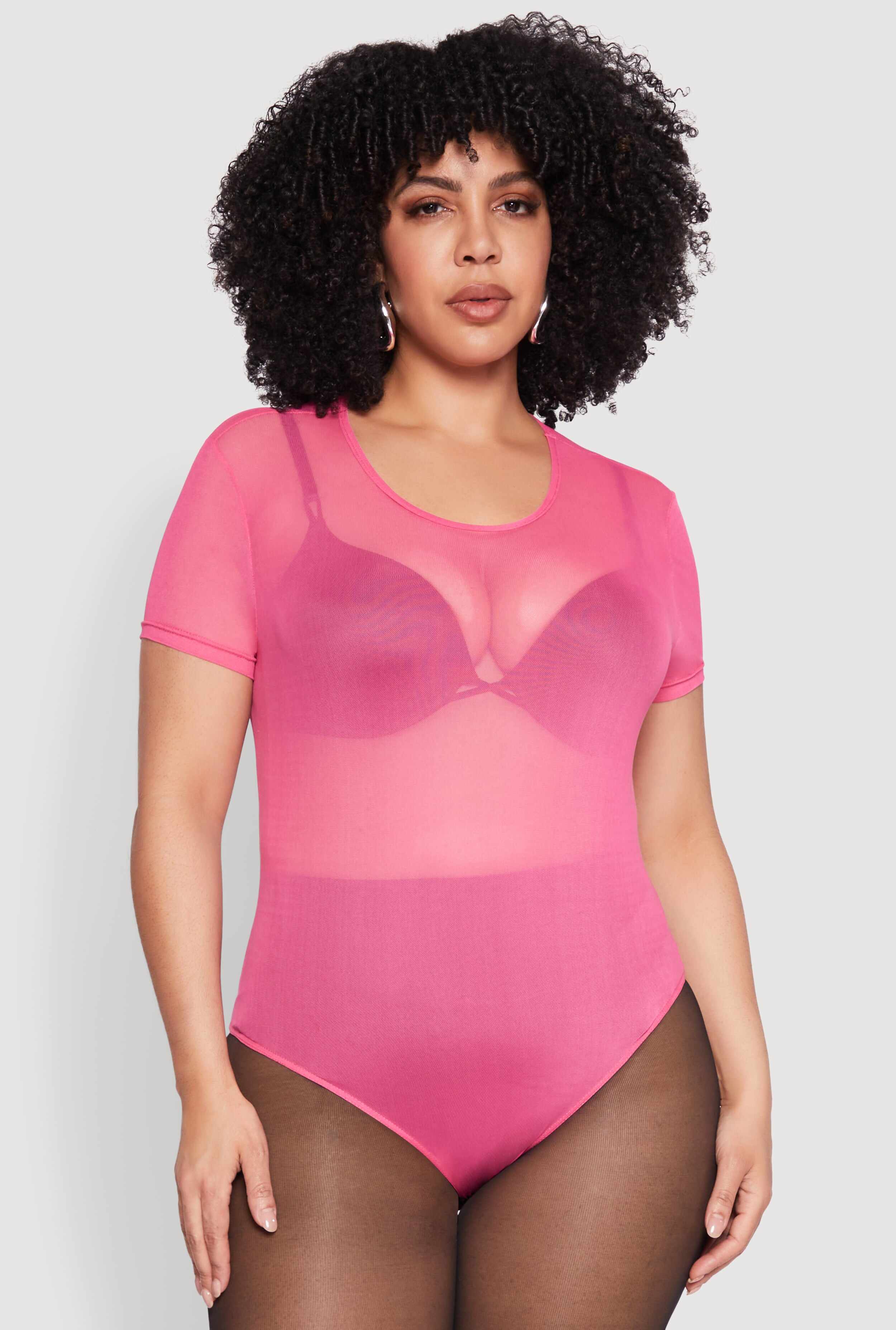 Plus Size Mesh Scoop Neck Bodysuit