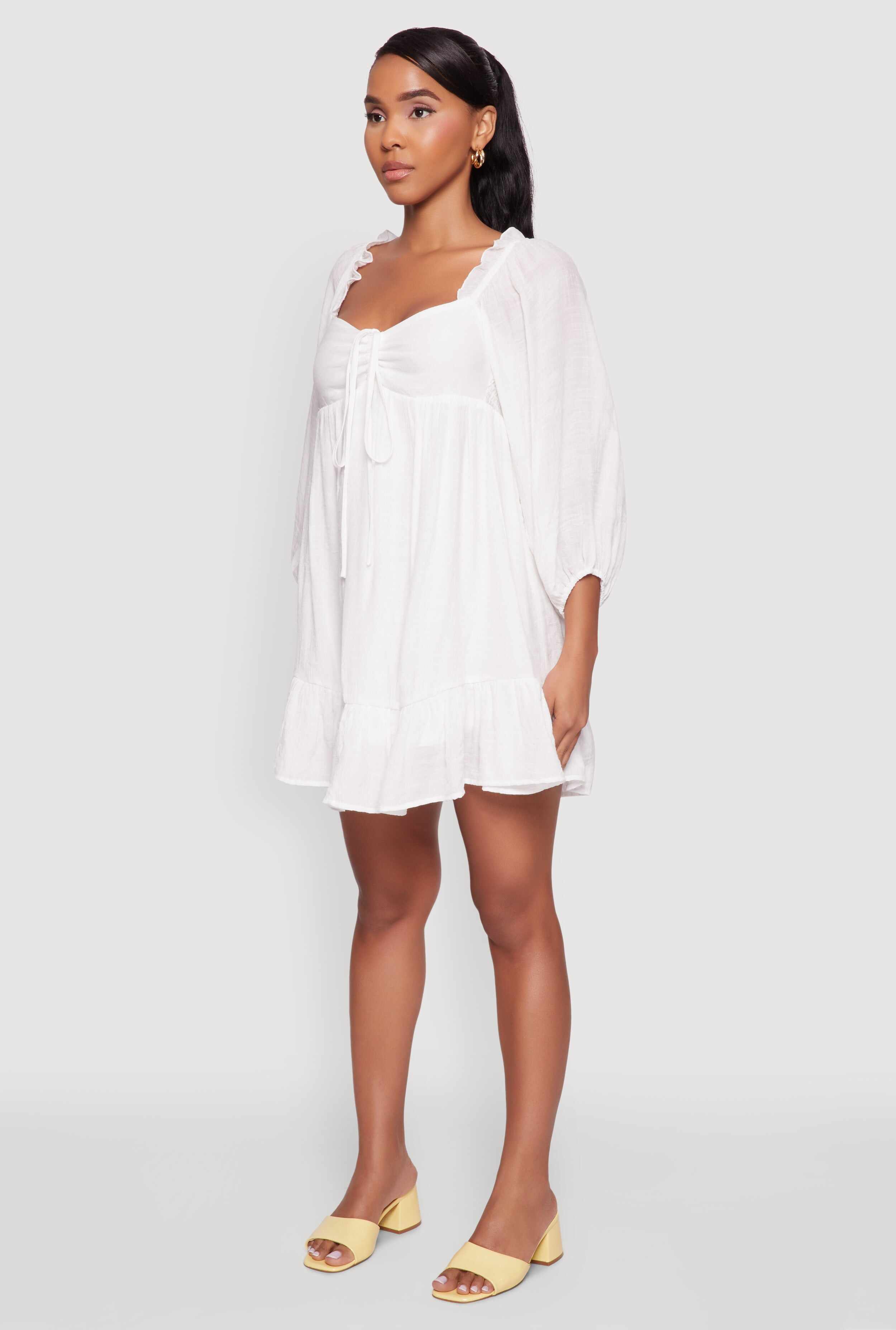 Chic Bubble Sleeve Smocked Back Peasant Dress