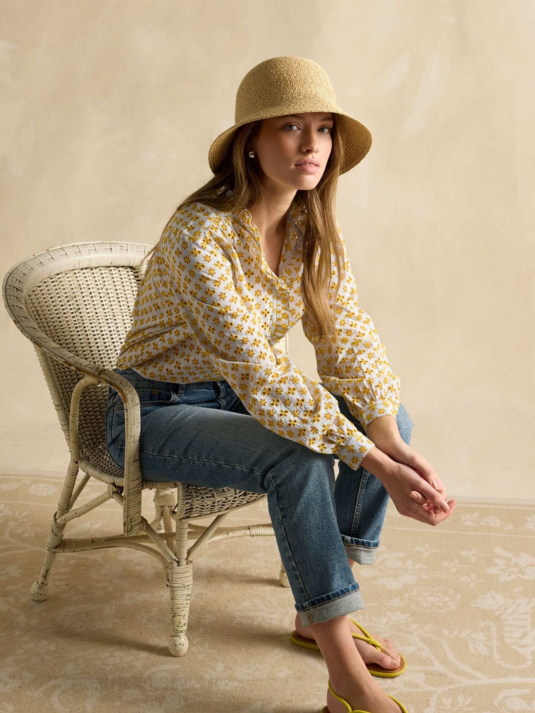 Melanie Yellow Cotton Broderie Blouse