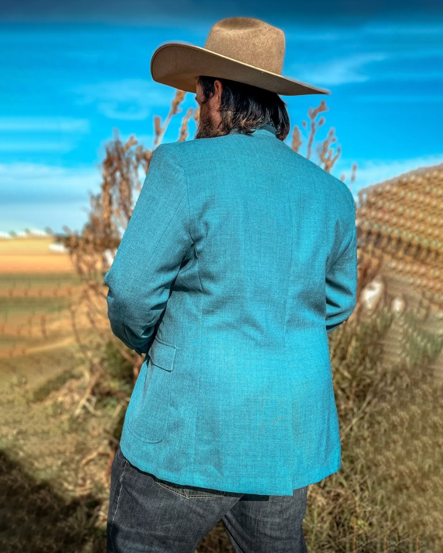 Men's Western Sky Blue Long Sleeve Jacket Blazer