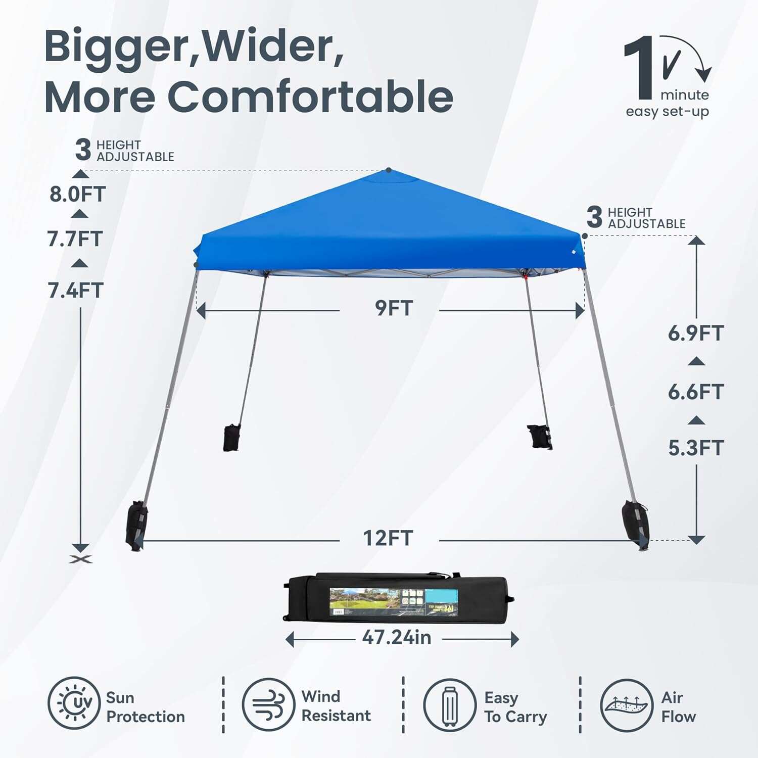 PHI VILLA Outdoor Pop up Canopy 10'x10' Tent Camping Sun Shelter-Series Party Tent, 100 Sq. Ft of Shade (Blue)