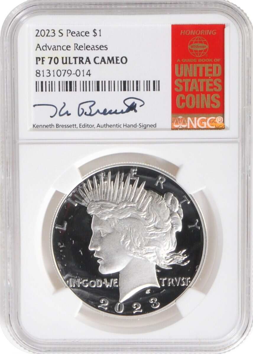 2023 6 PC Morgan and Peace Silver Dollars NGC MS70/PF70/ Reverse PF70 Advance Releases signed by Kenneth Bressett