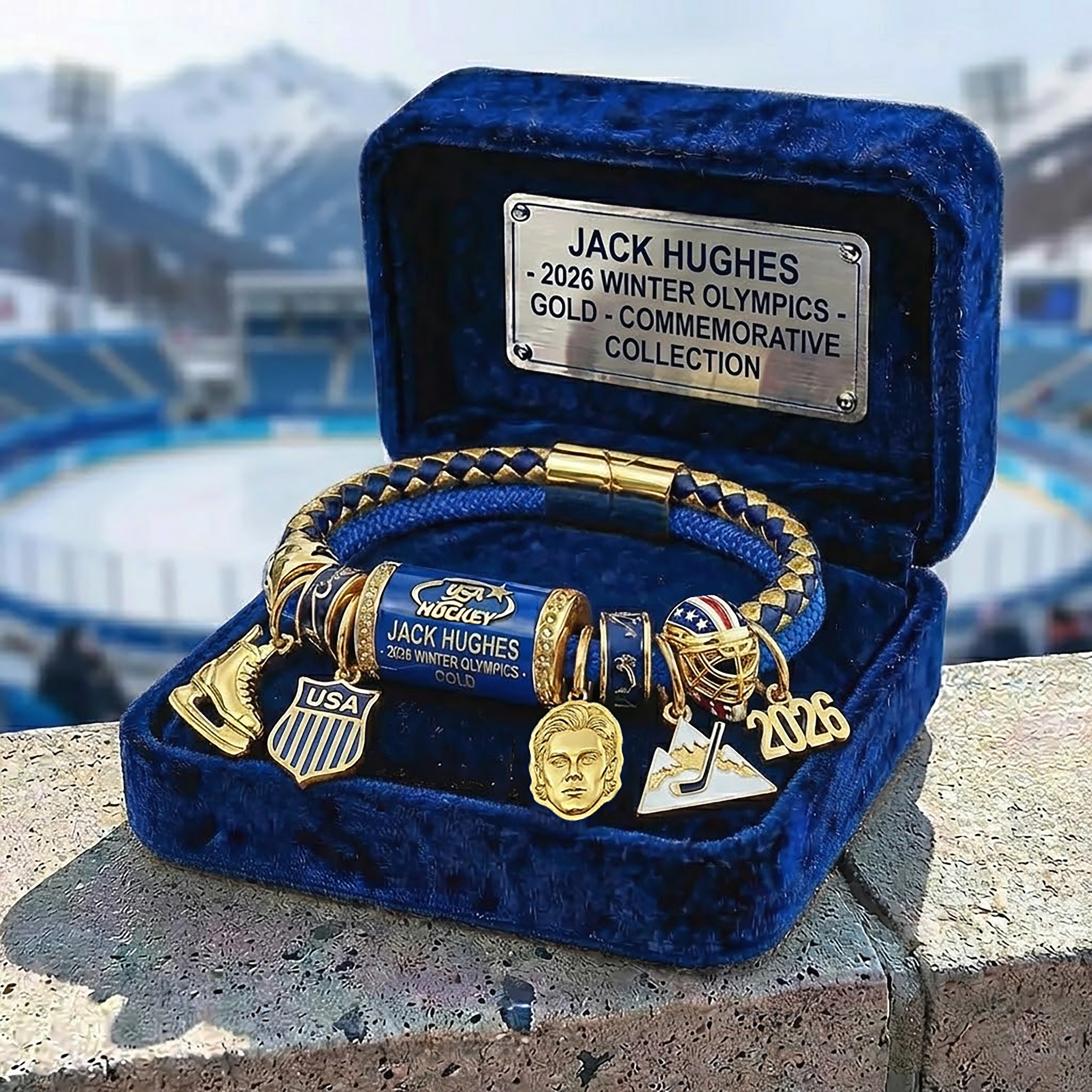 🏒 Jack Hughes 2026 Winter Gold Memory Bracelet