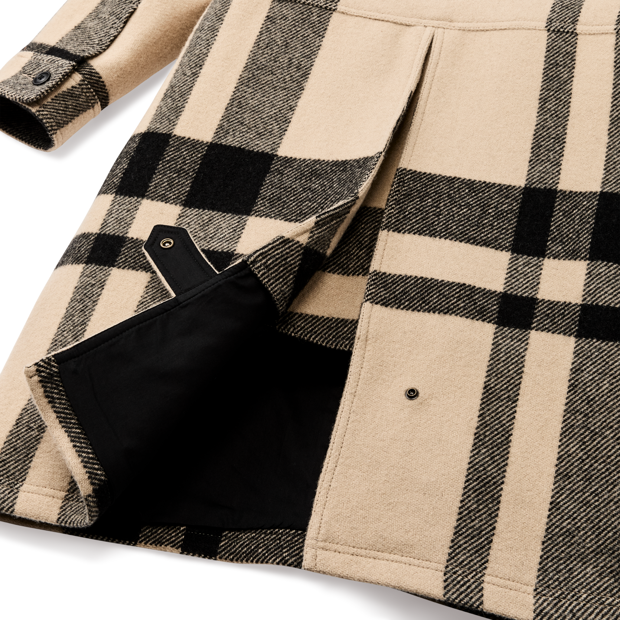 Women's Wool Long Cruiser Coat - Natural / Black Plaid