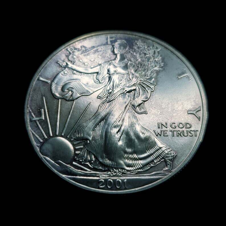2001  American Silver Eagle   - Key date   -  1 Oz .999 - Slight toning -     Lot# 479
