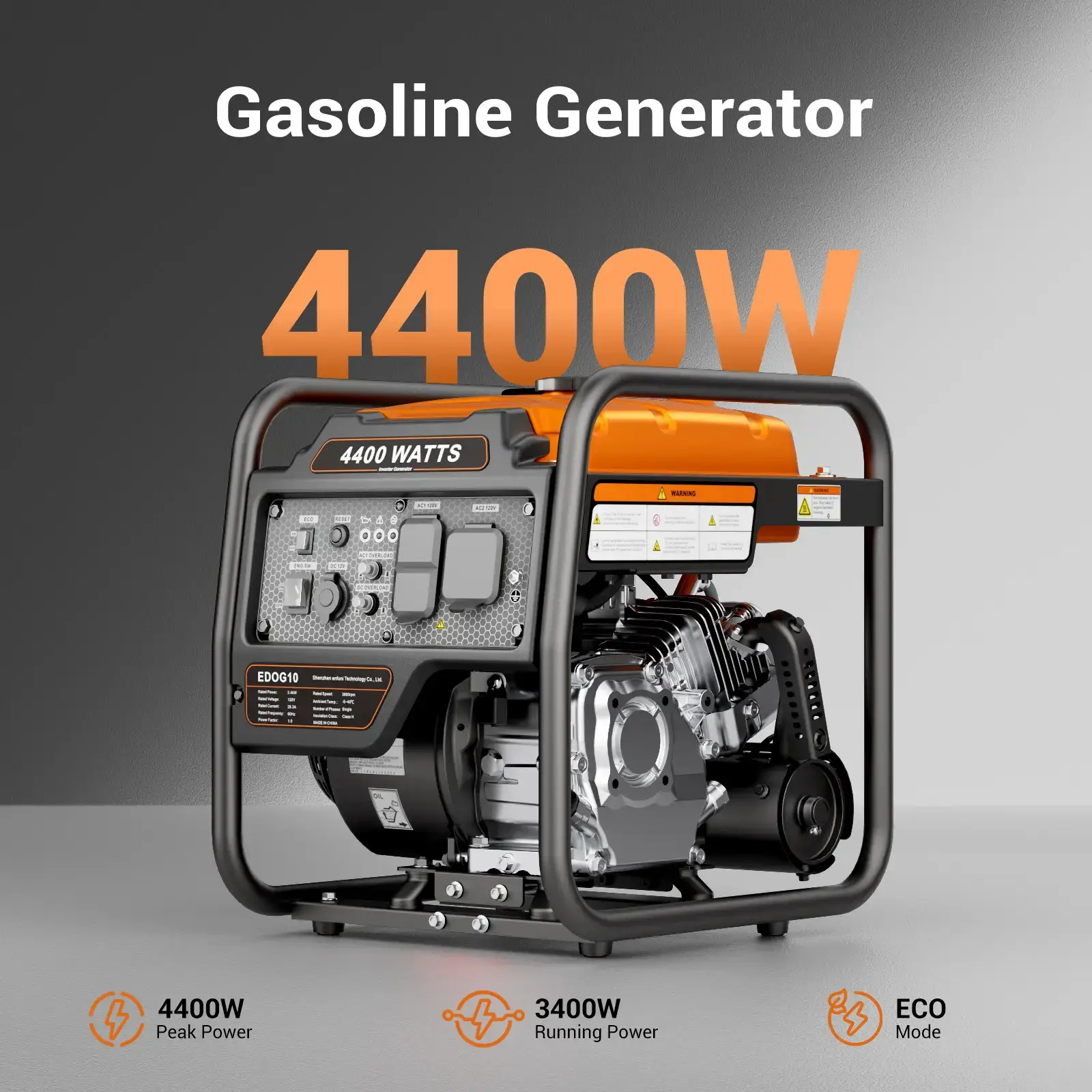 generadores de gasolina 4400 Watts Inverter Generator Gas Powered, Portable Open Frame Generator, Low Noise with ECO Mode and Inverter Technology, RV Ready, Emergency Home Backup