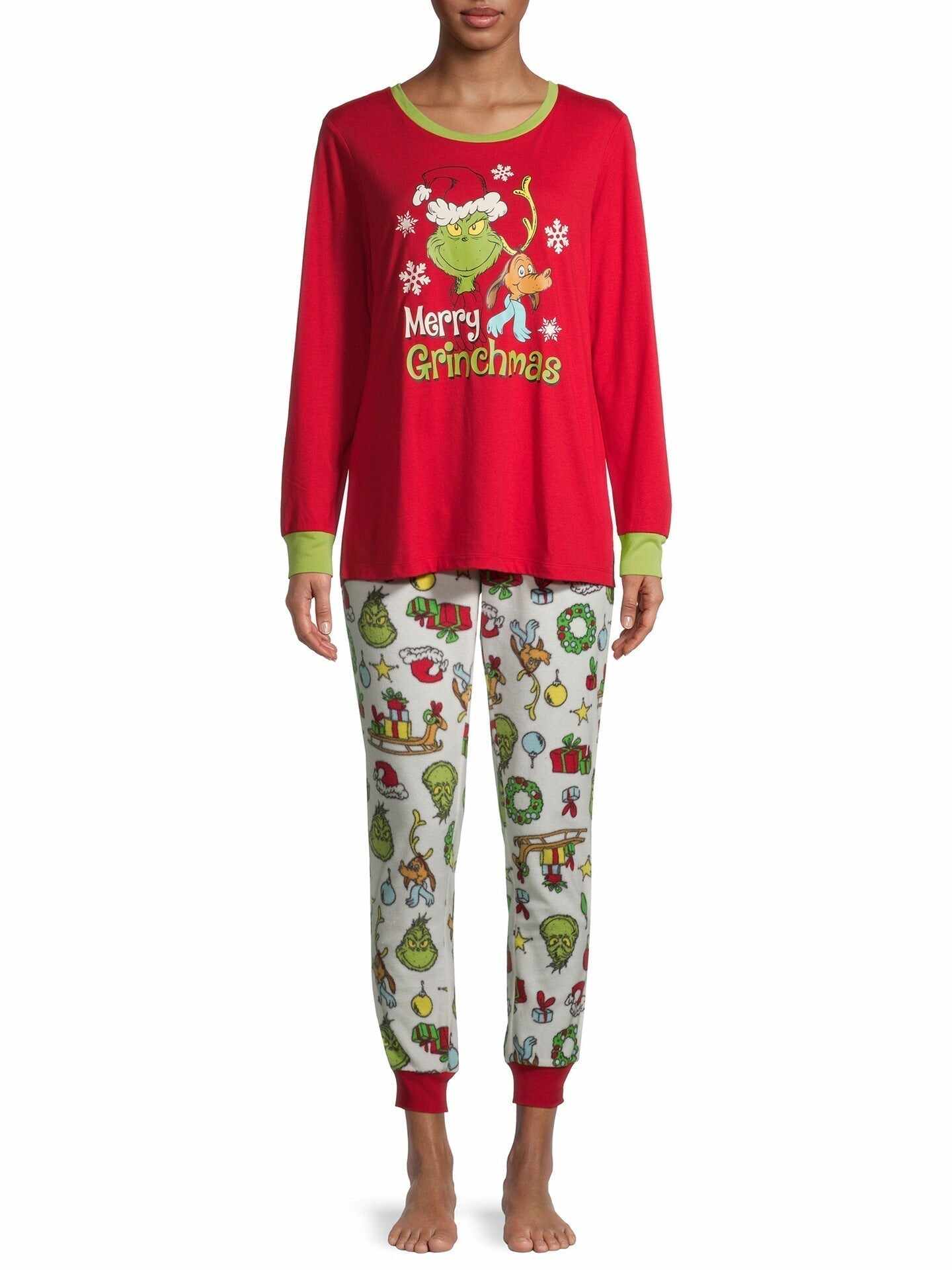 Christmas Grinch Cartoon Print Funny Xmas Family Matching Pajamas Sets