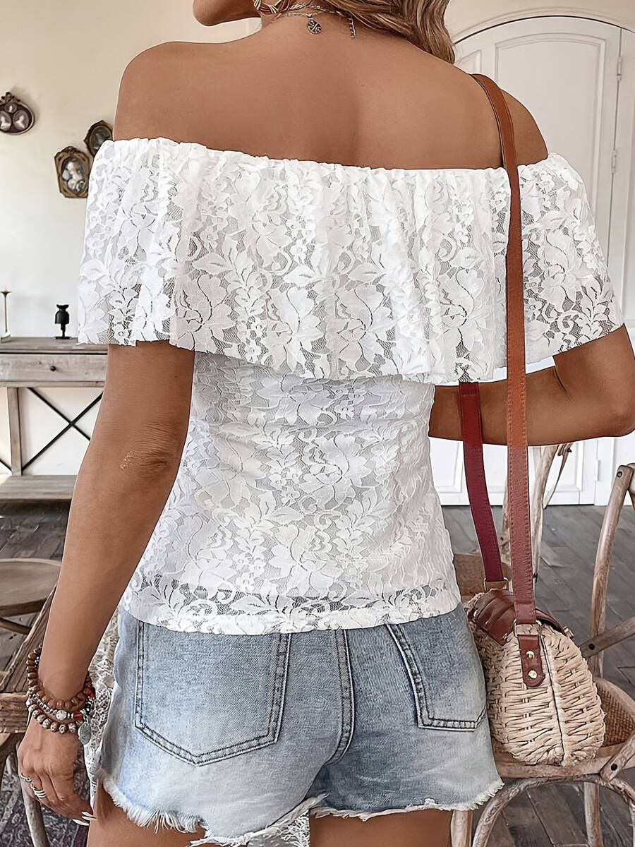 🔥Summer Arrivals🌟Women's Off-shoulder Ruffled Lace Short-sleeved Top