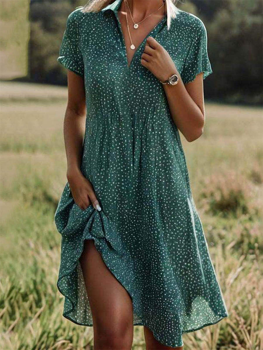 🔥Summer Arrivals🌟Women's Polka-dot Art Print Casual Loose Elegant V-neck Dress