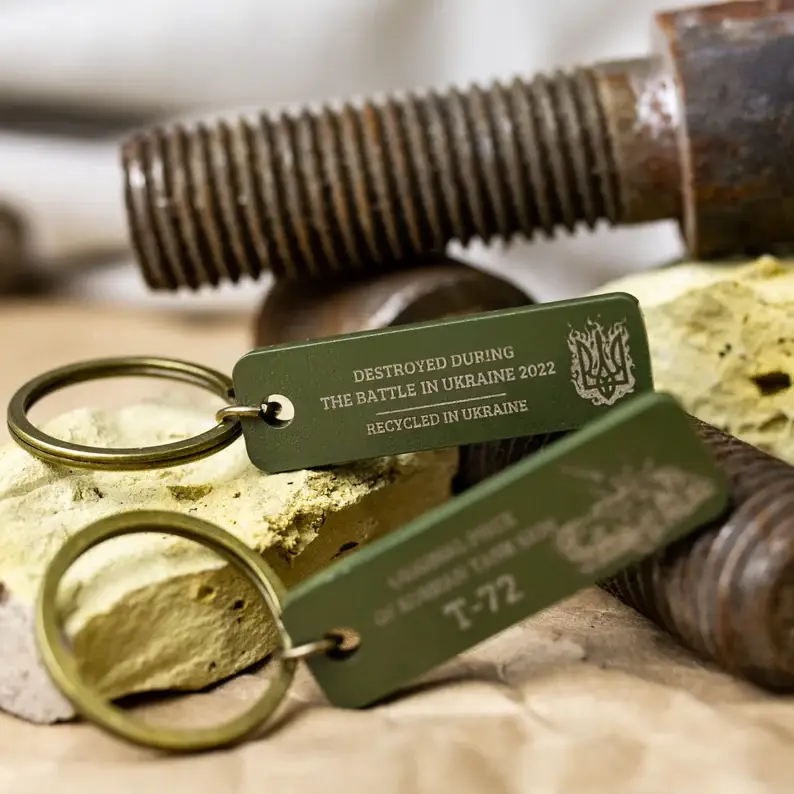 Piece of Russian Tank Memorial Keychain