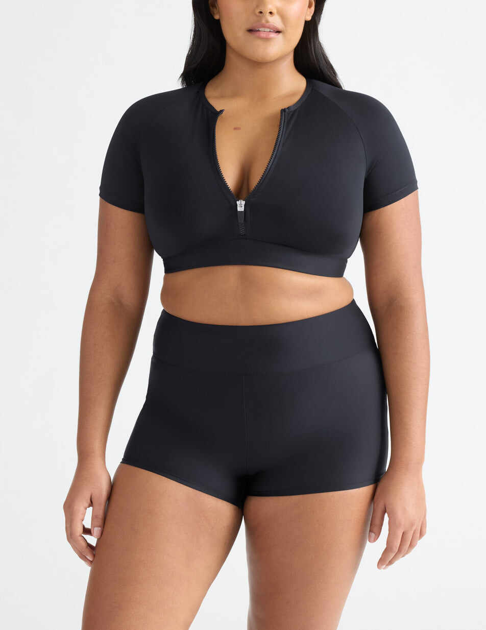 Short Sleeve Zip Cropped Swim Top