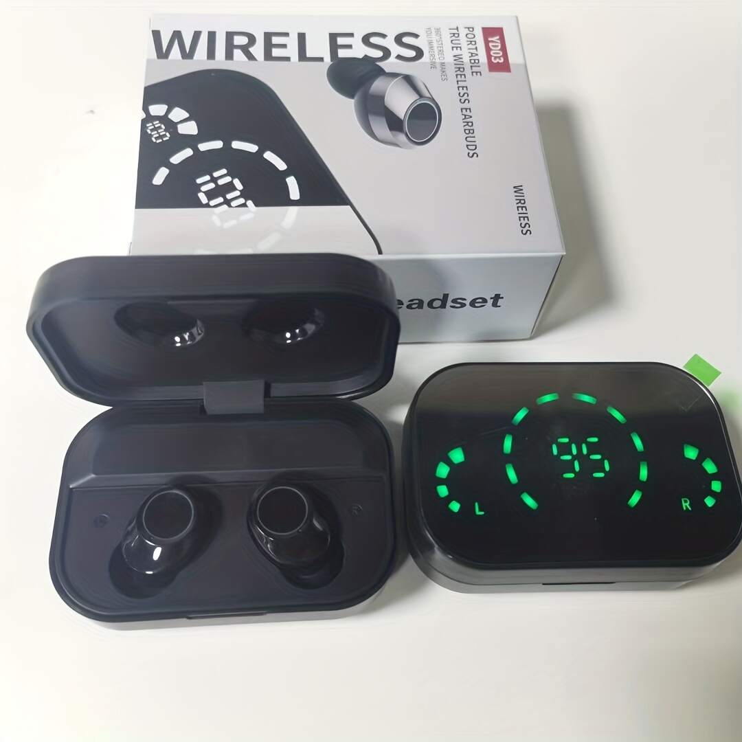 1 Set Wireless Earphones With Mirror Digital Display, Hifi Sound Quality, High Power, Emergency Charging Function For In-Ear Wireless Earphones, High-definition Voice Touch Operation, Automatic Connection To Binaural Call Earphones Charging Level Display