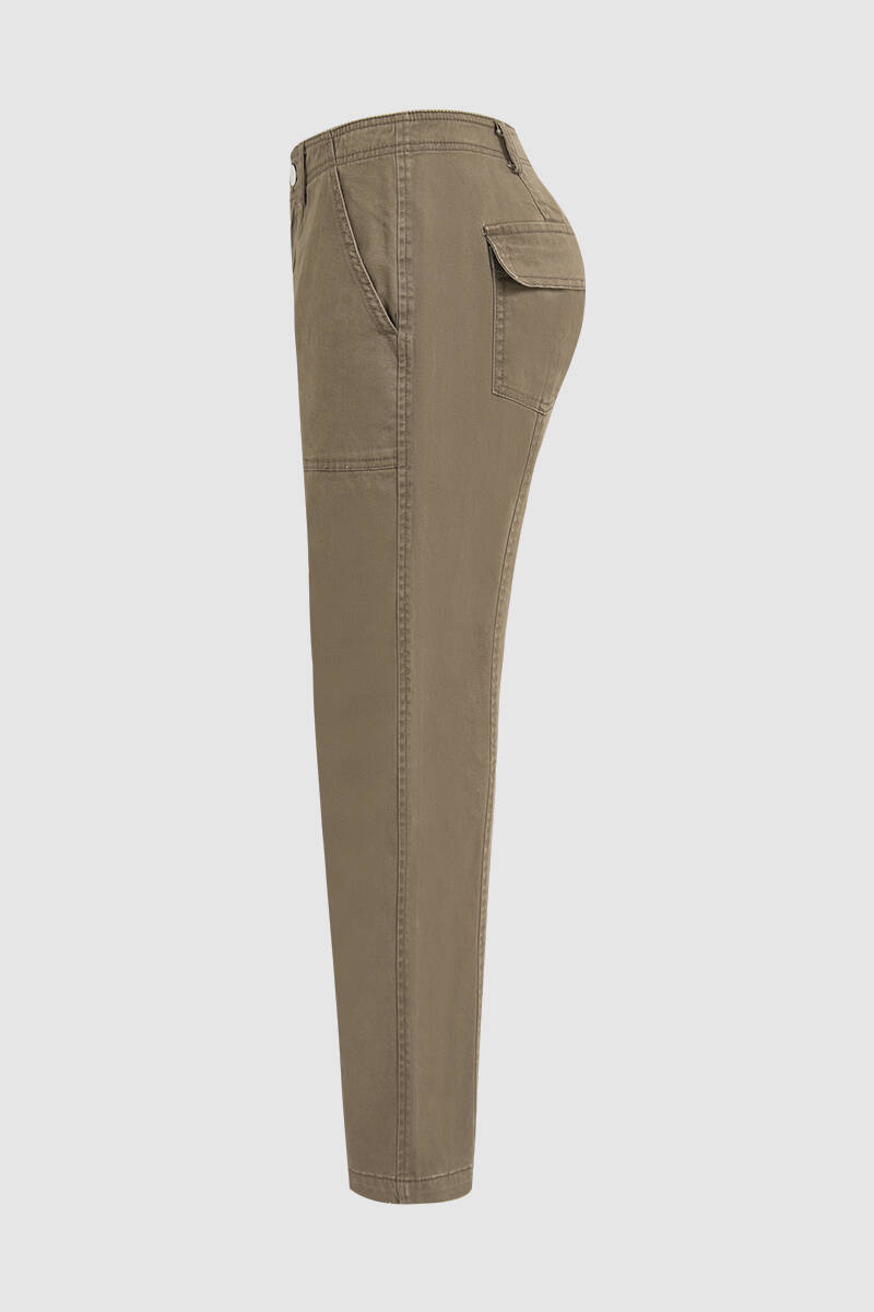 🔥 Last Day For Clearance！ !10 packs only $32!Solid Stitch Detail Mid Waist Barrel Leg Pants Without Belt