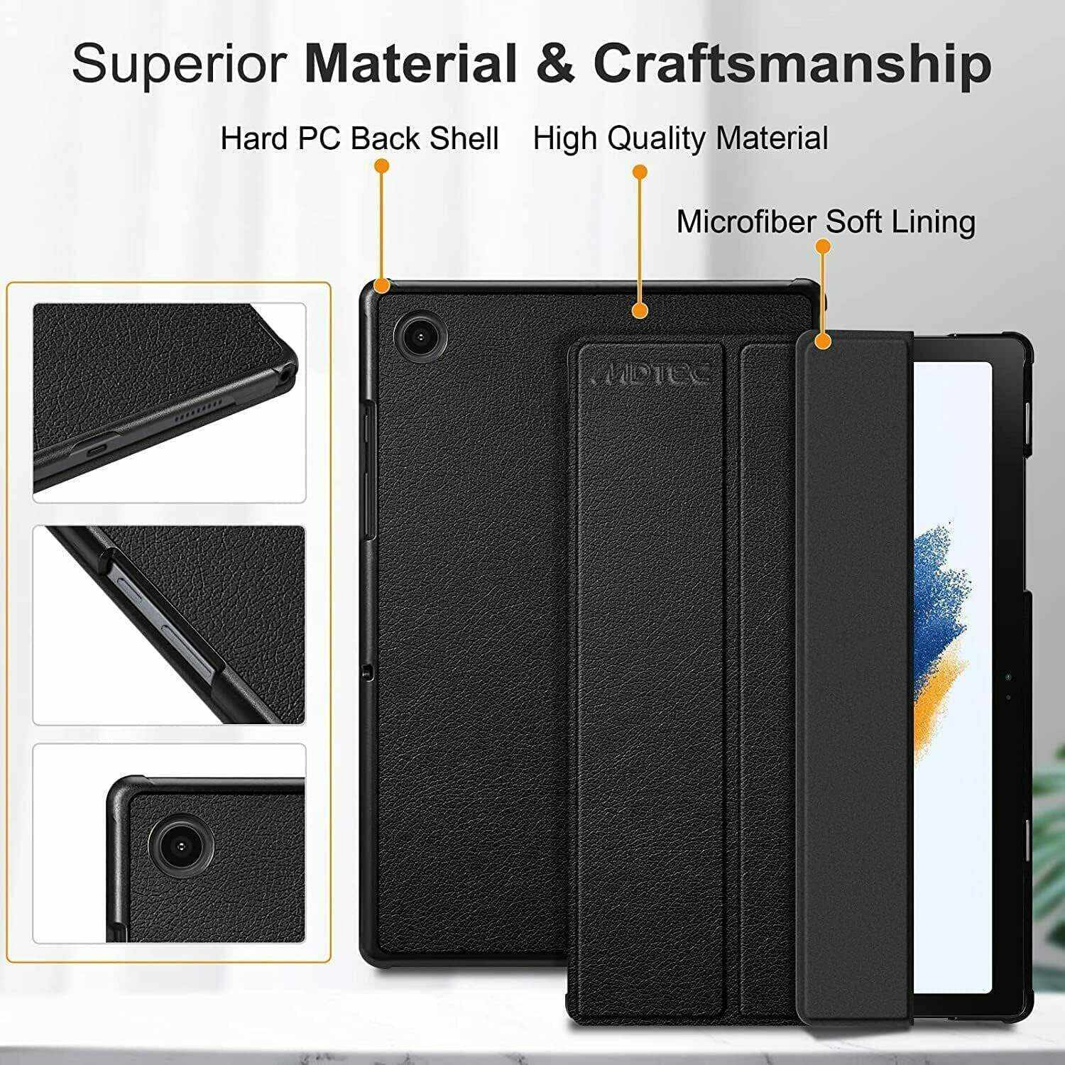 2022 10.5” Inch 32 GB Wi-Fi Android 11 Touchscreen International Tablet Bundle – MDTec Hard Back Tri-Fold Stand Cover Case and 64GB microSD Card [Gray]