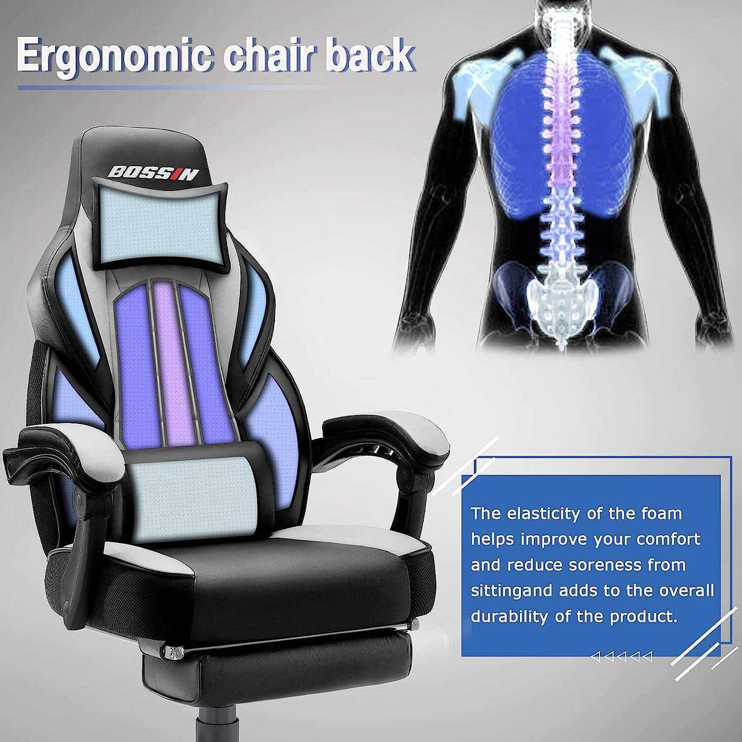 LEMBERI Video Game Chairs with footrest,Gamer Chair for Adults,Big and Tall Gaming Chair 400lb Capacity,Gaming Chairs for Teens,Racing Style Gaming Computer Chair with Headrest and Lumbar Support