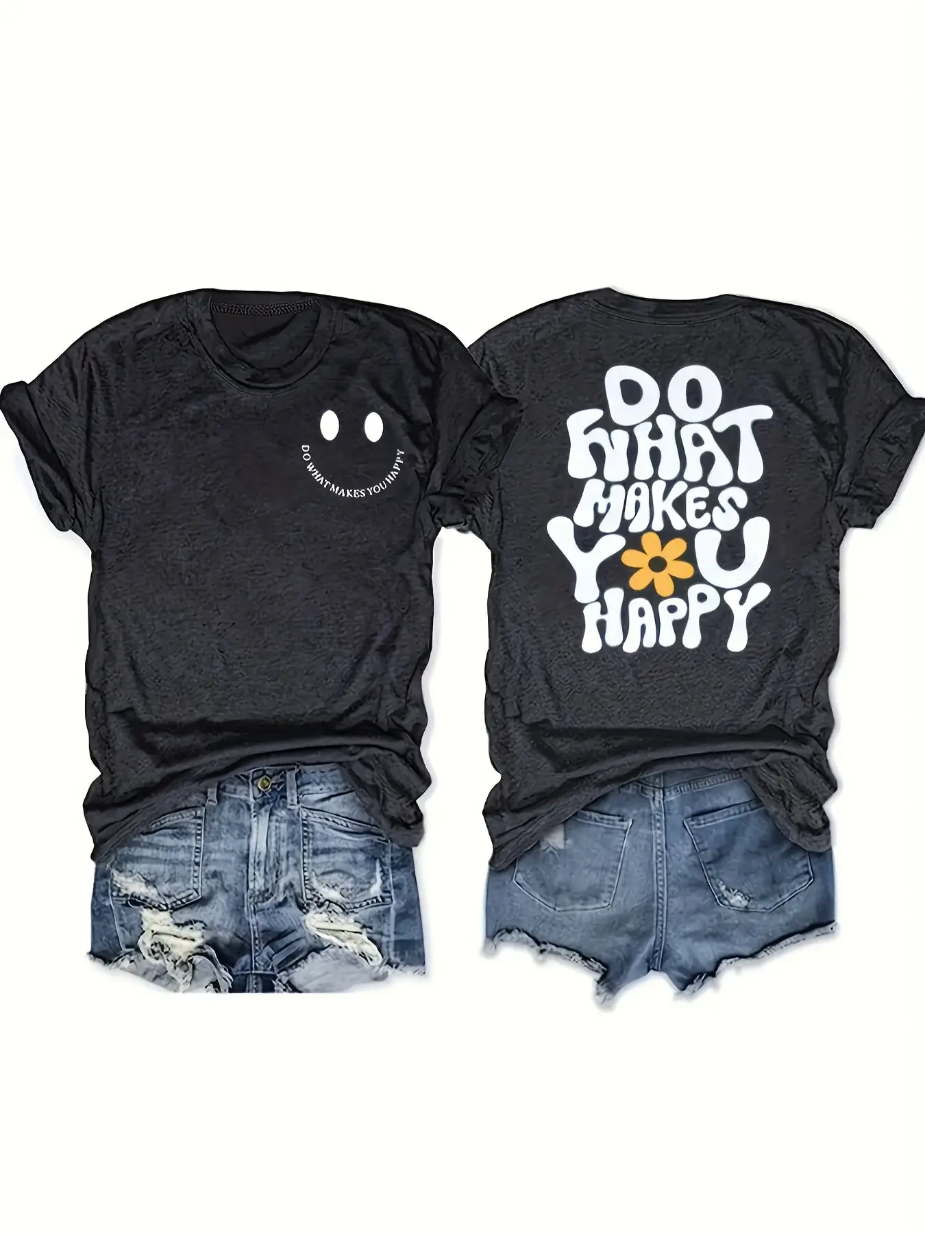 Unisex Shirt Do What Makes You Happy Smile Face Design Print T-shirt