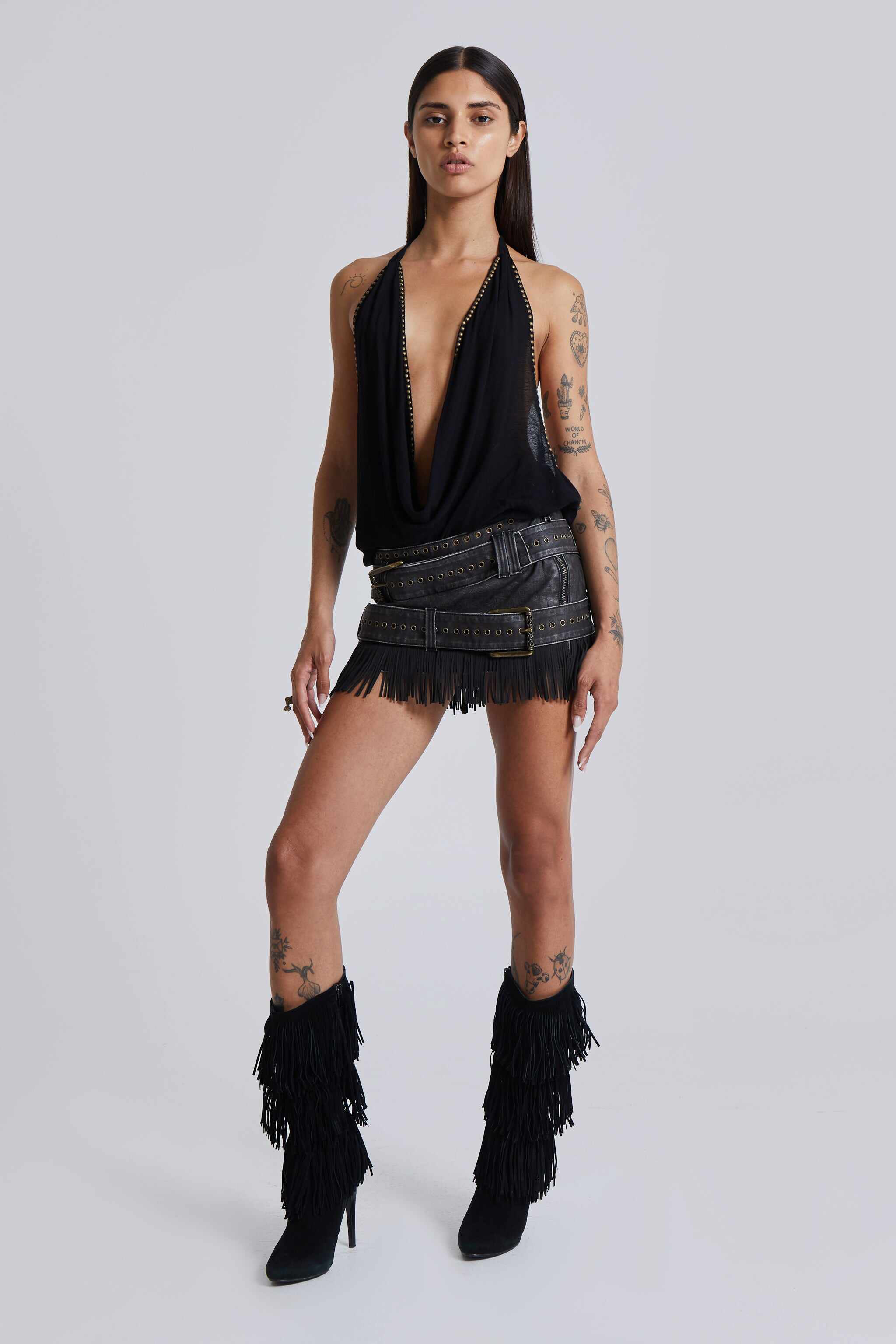 Tatiana Backless Studded Top in Black