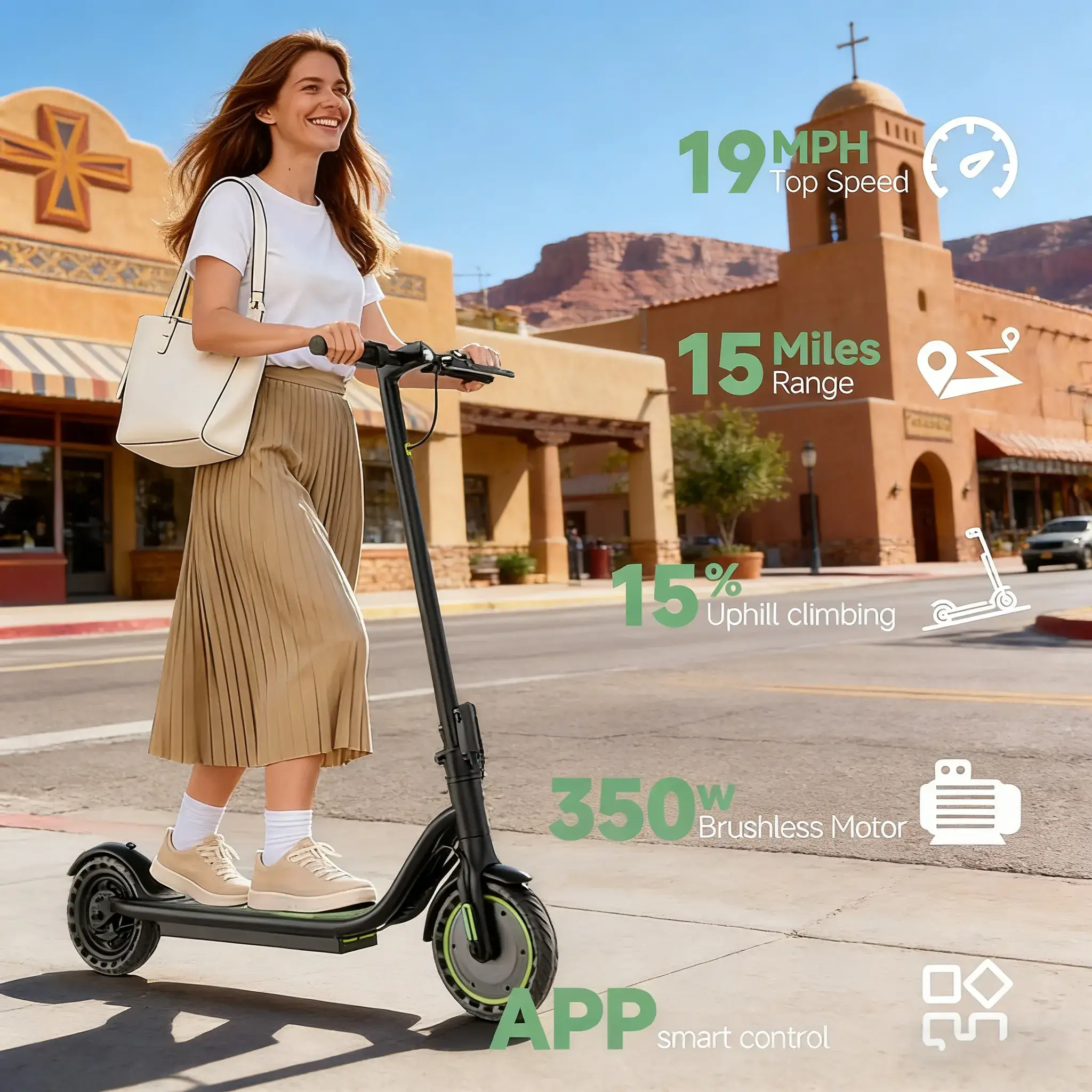 A Safe Urban Commuter Electric Scooter with Double Braking System, 350W Motor, 19MPH Top Speed, 8.5