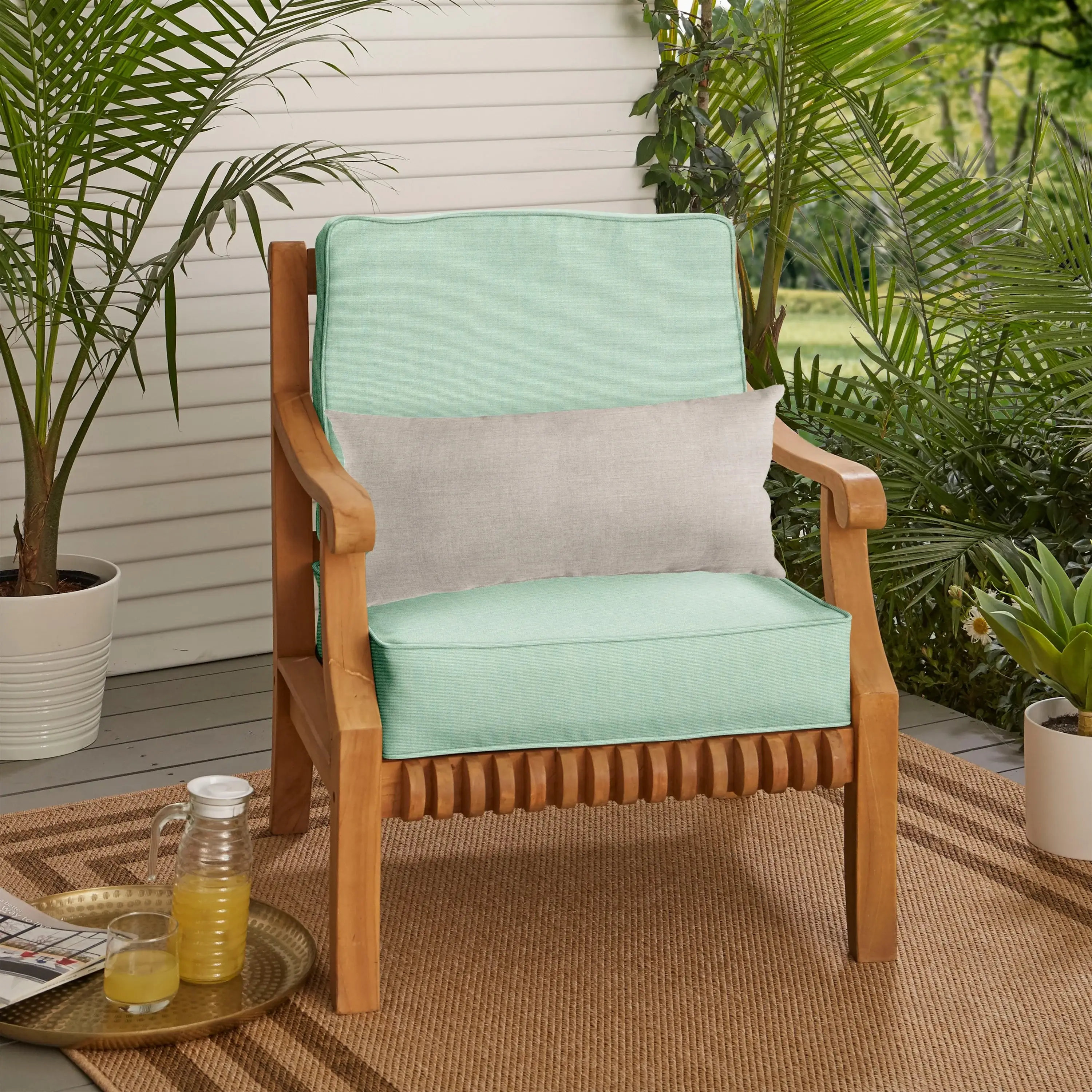 Sorra Home Oakley Sunbrella Solid Indoor/ Outdoor Corded Chair Cushion Set and Lumbar Pillow