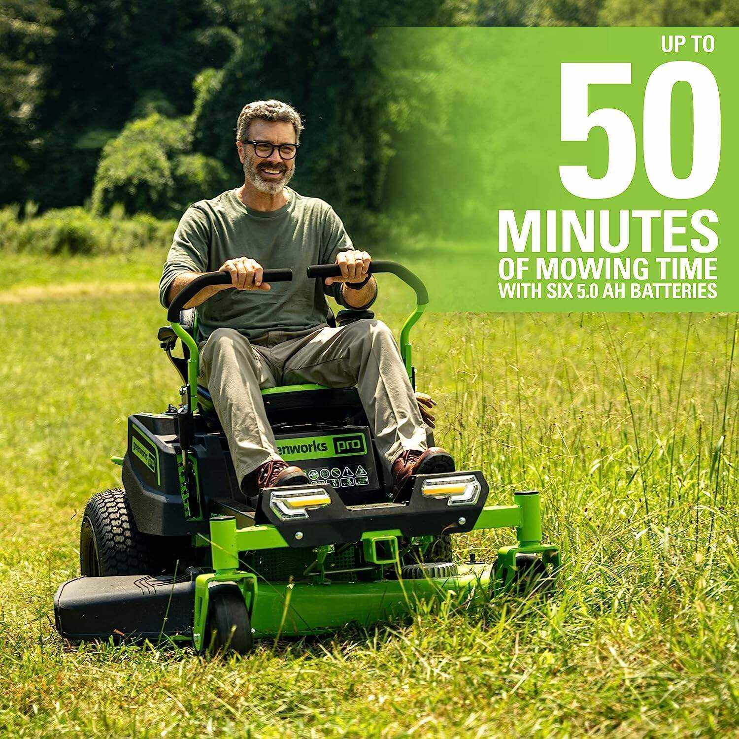 Greenworks PRO 80V 42” Riding Lawn Mower, CROSSOVERZ Zero Turn Lawn Mower, Including 5.0Ah Batteries(6 Packs) and Dual Port Turbo Chargers(3 Pcs)