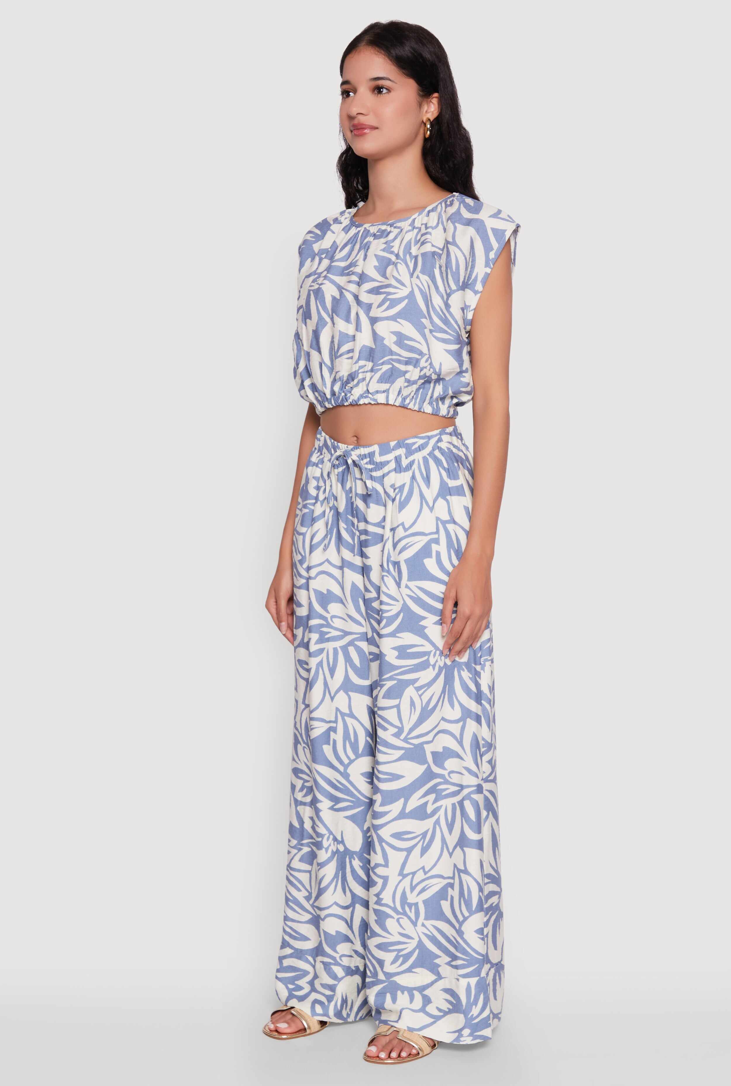 Crepe Knit Printed Pattern Crop Top