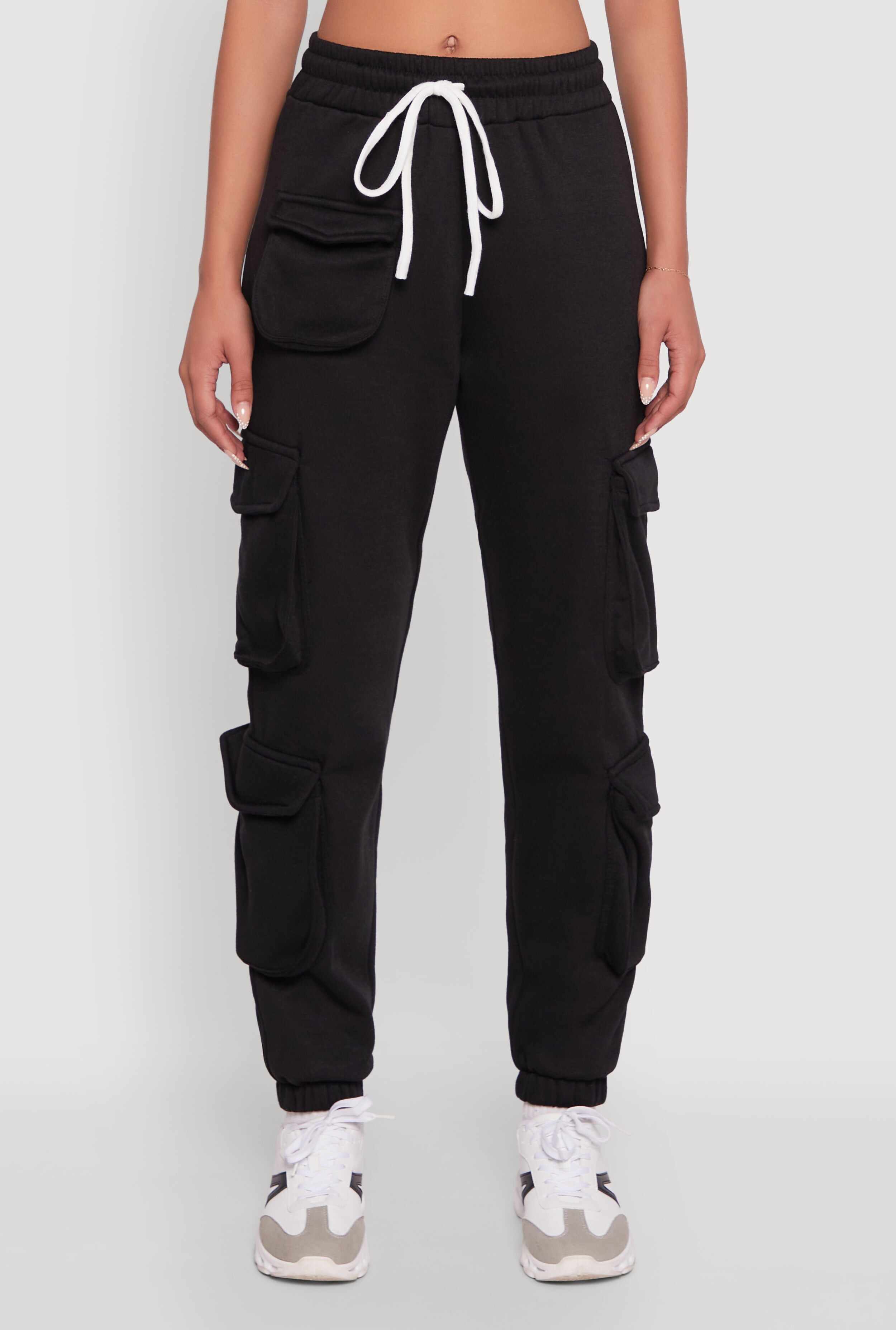 Fleece Drawstring Waist Cargo Joggers