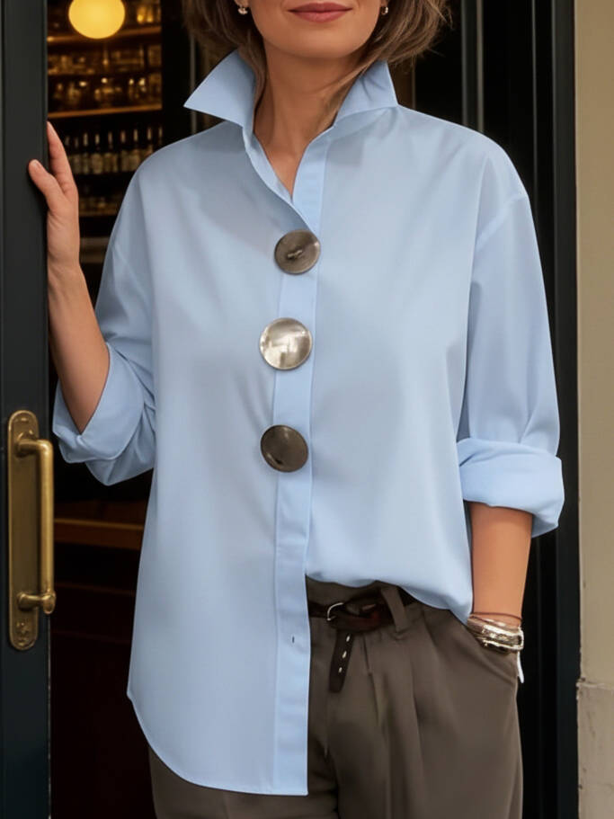 🔥Summer Arrivals🌟Elegant Stand-collar Metal Buttons Cotton Linen Blouse