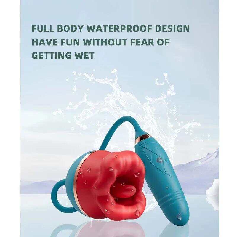 2-in-1 Red Lips Licking & Telescopic Vibrator – Dual Pleasure for Women