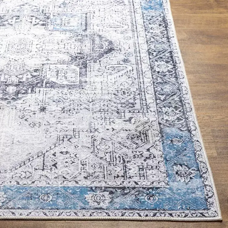 Mya Machine Washable Oriental Brick Red/Light Gray Area Rug