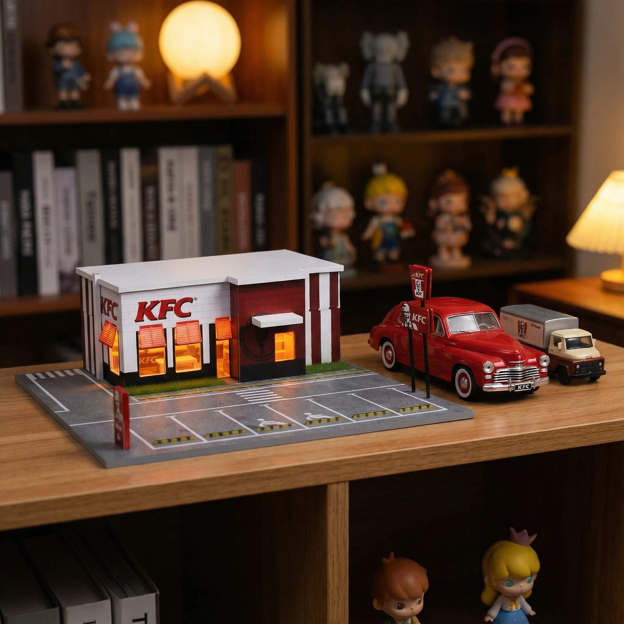 1:64 Scale Fast Food Restaurant Diorama Display Case – Urban Street Scene for Diecast Cars