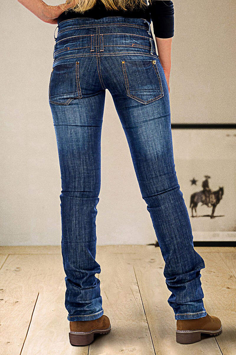 Wash Stitch Detail Layered Waist Mid Rise Skinny Jeans