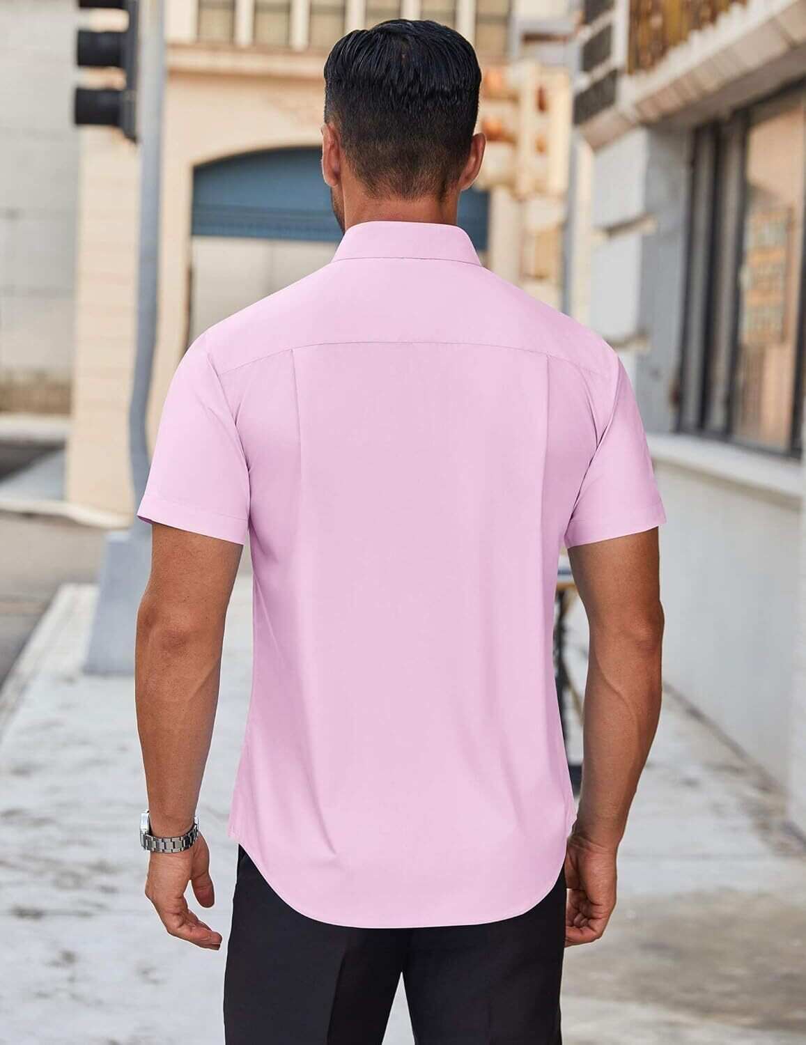 Mens Short Sleeve Dress Shirts Wrinkle Free Casual Button Down Shirts Summer Untucked Dress Shirt