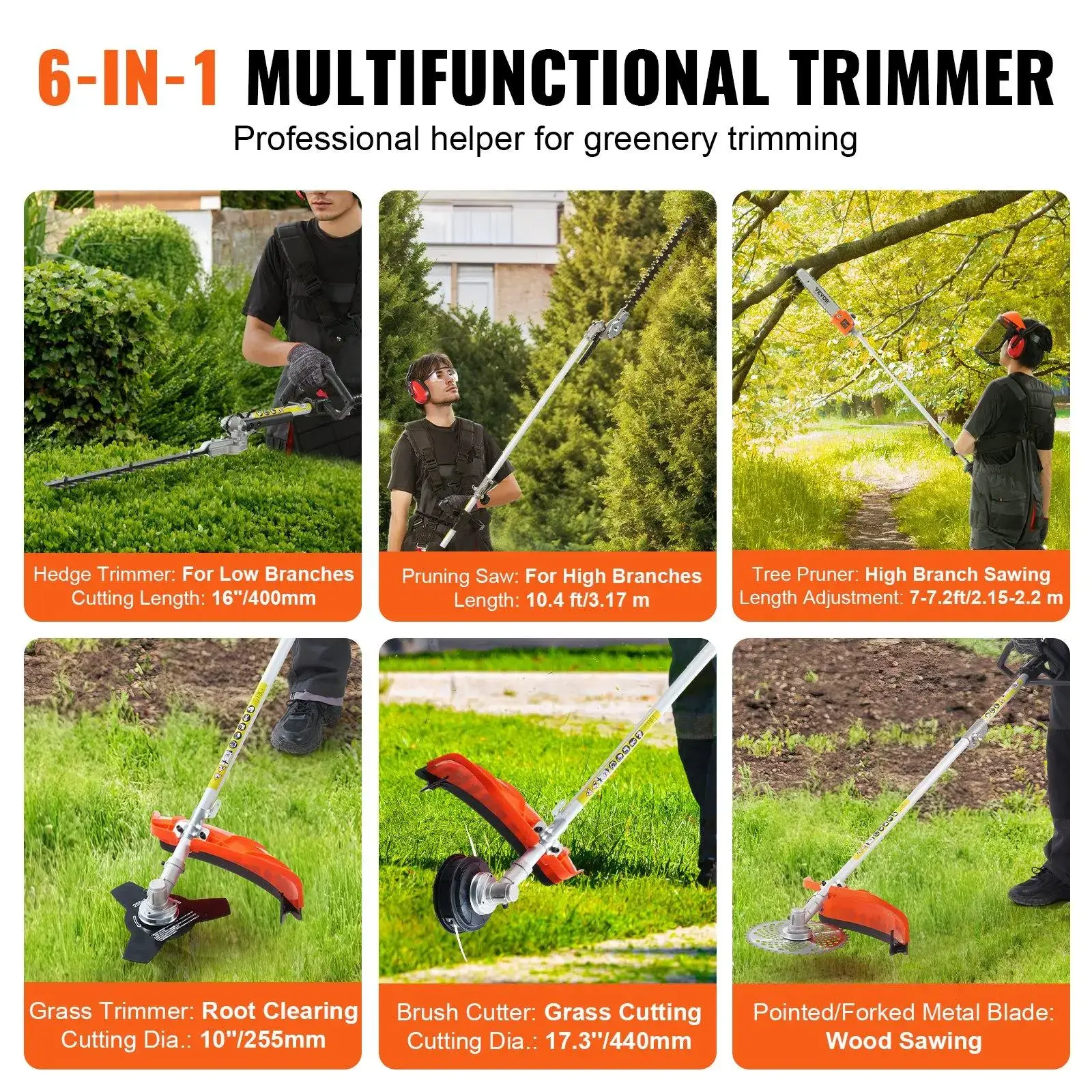 VEVOR 52CC 6-in-1 Multi-Functional Trimming Tools with Gas Hedge Trimmer,  , Weed Eater, String Trimmer, Brush Cutter, Edger & Pole Saw Chainsaw Pruner Whacker Shoulder VEVOR Super Brand Day