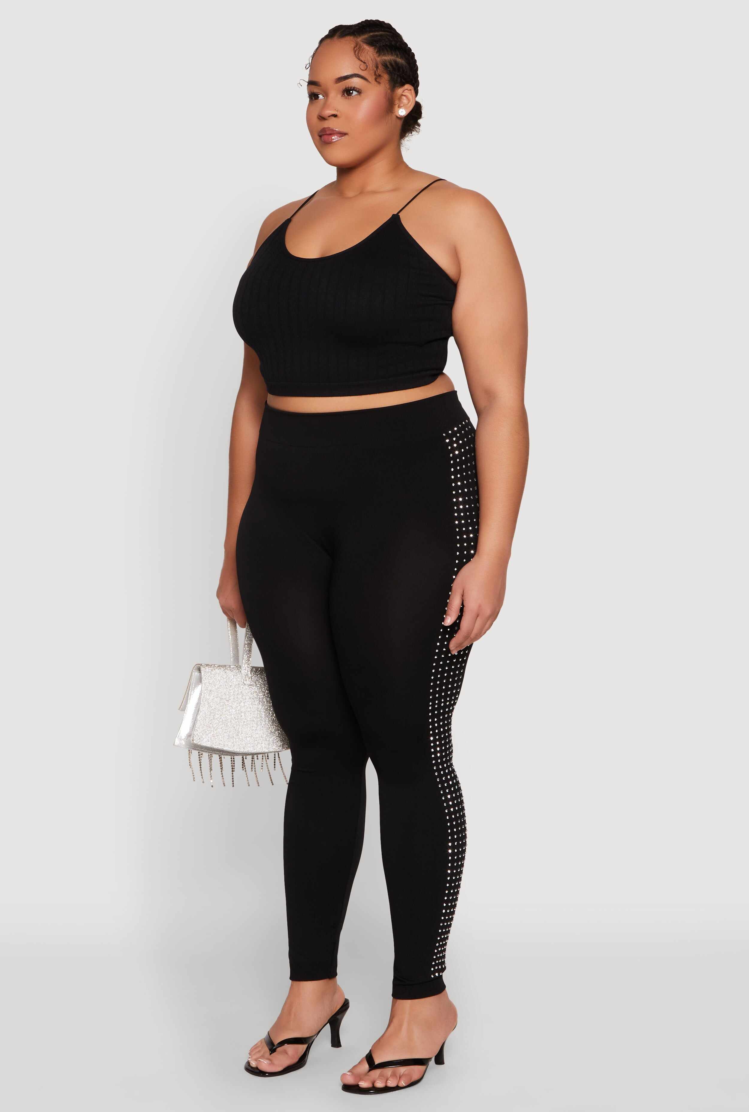 Plus Size Rhinestone Studded Seamless Leggings