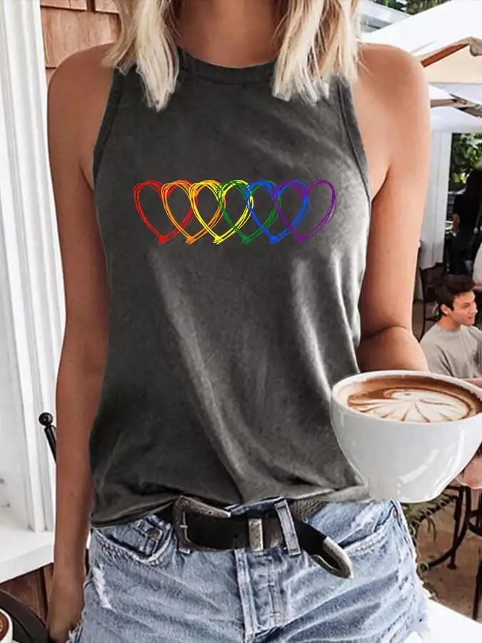Women's Rainbow Heart Printed Tank Top
