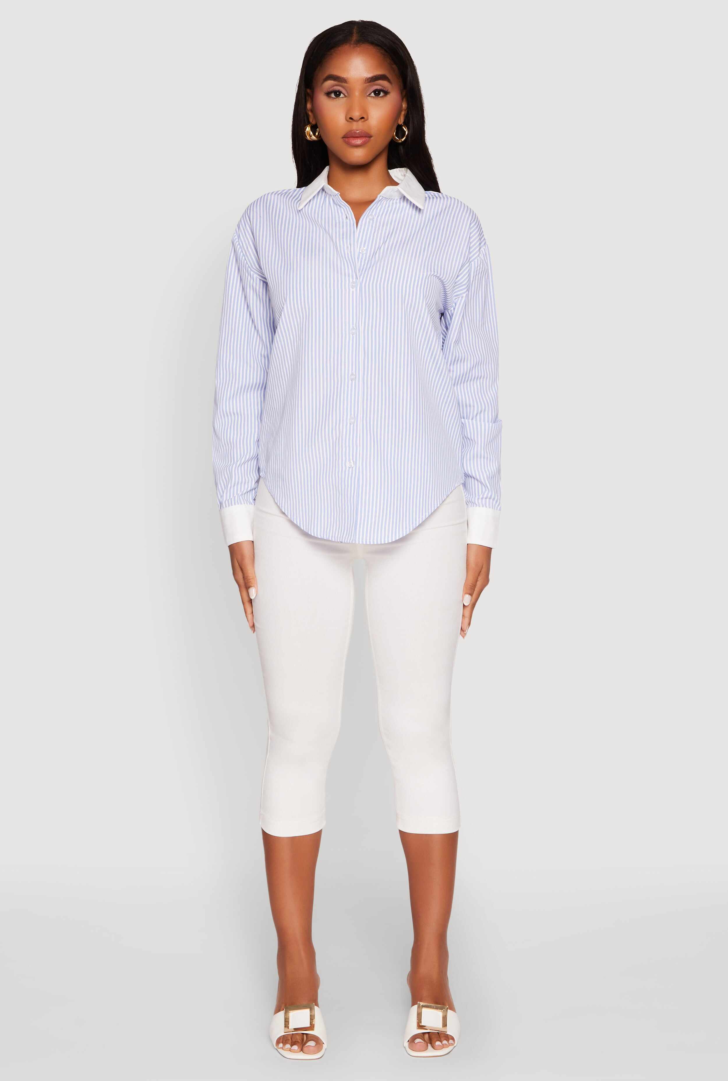 Haute Monde Striped Poplin Shirt with Contrast Trim