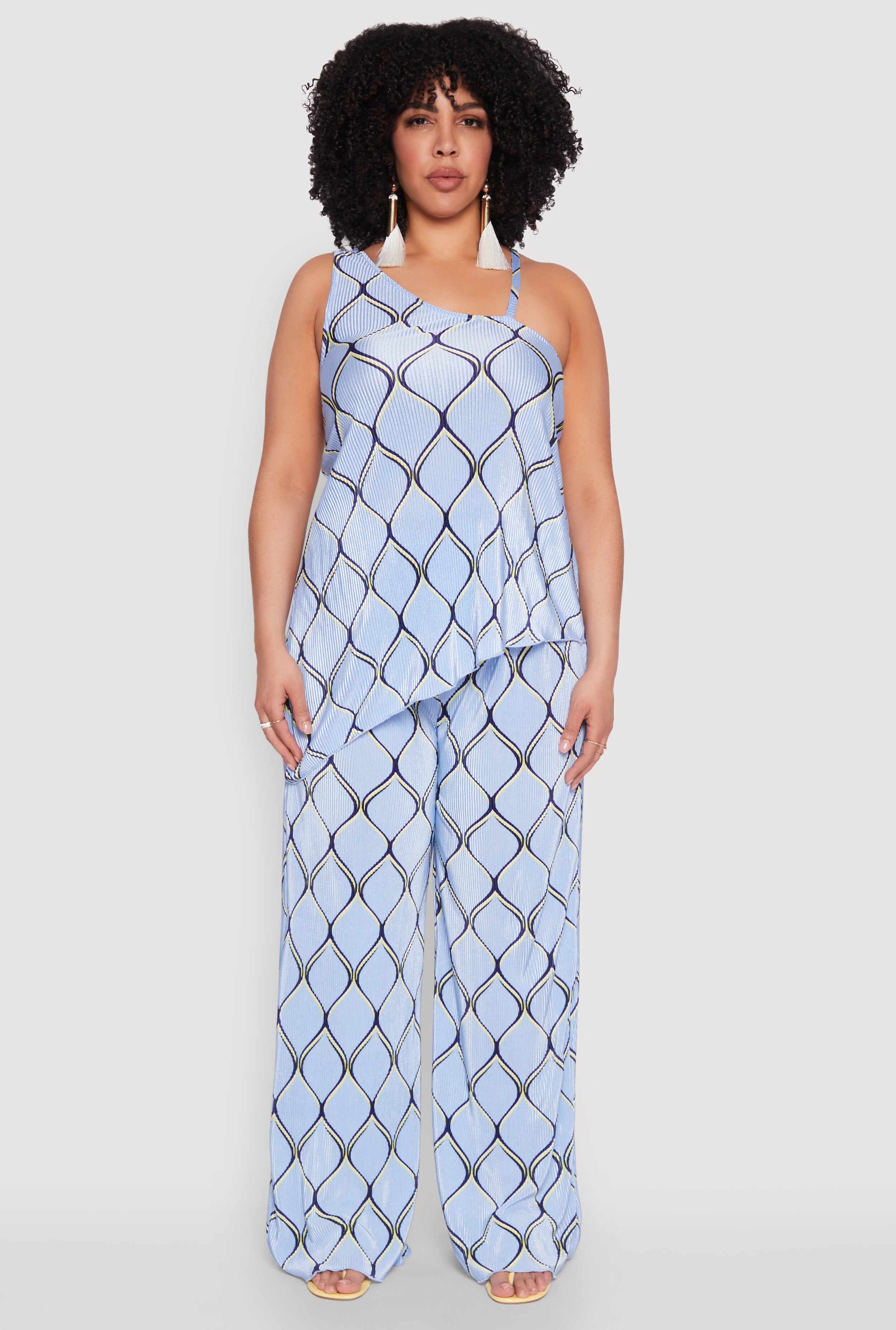 Plus Size Almost Famous Printed Plisse Wide Leg Pants
