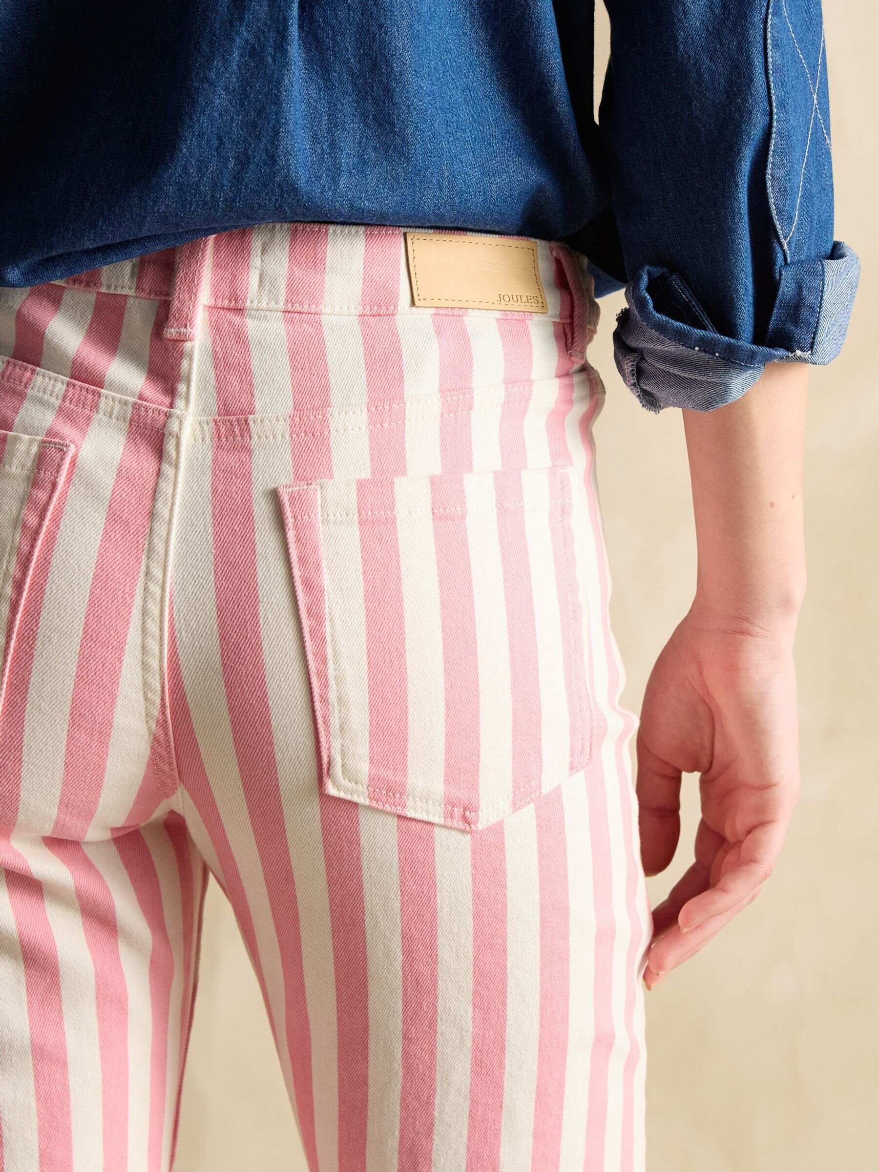 Pink Stripe Straight Fit Mid Rise Jeans