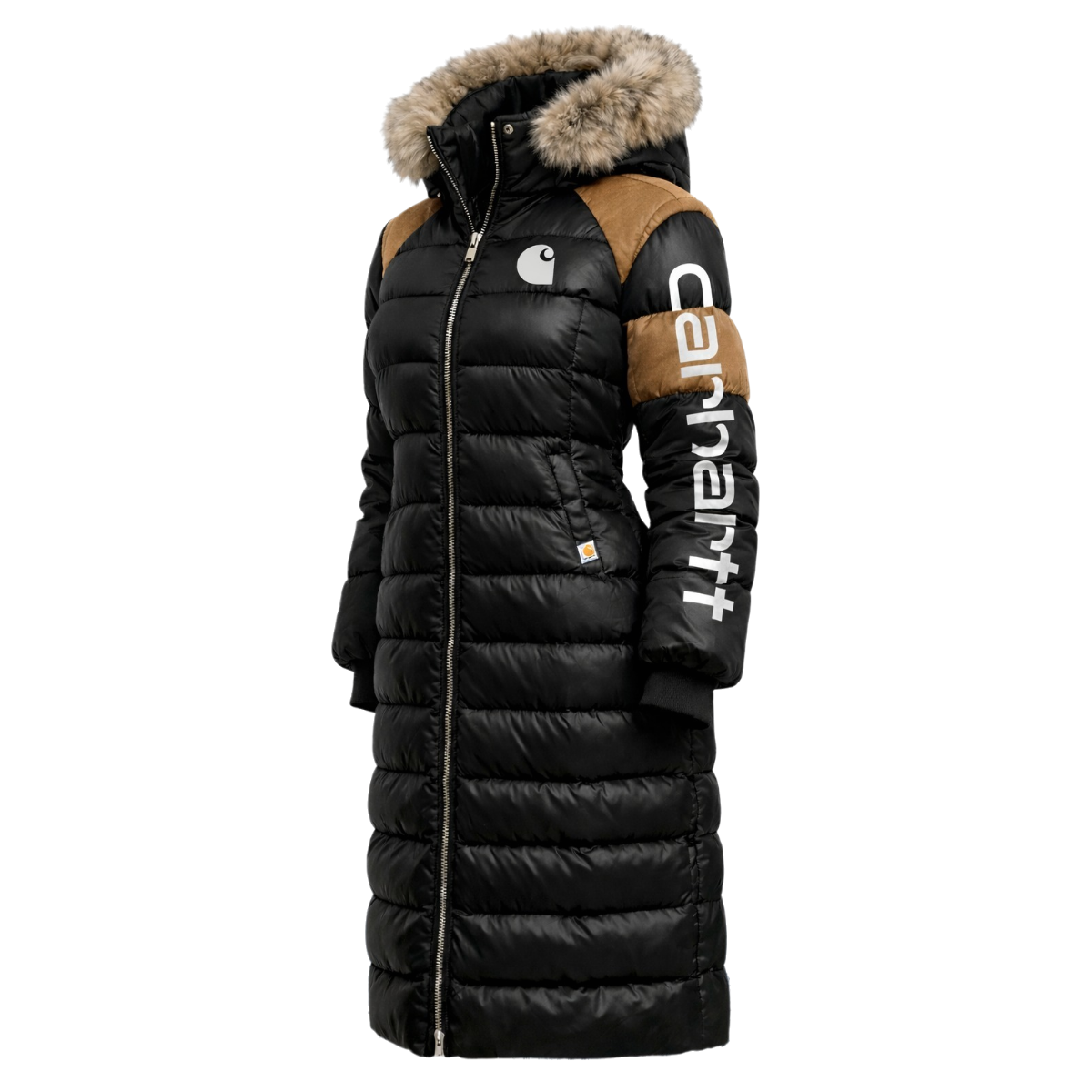 Retro Women's Color Block Patchwork Fur Collar Stand Collar Long Hooded Coat