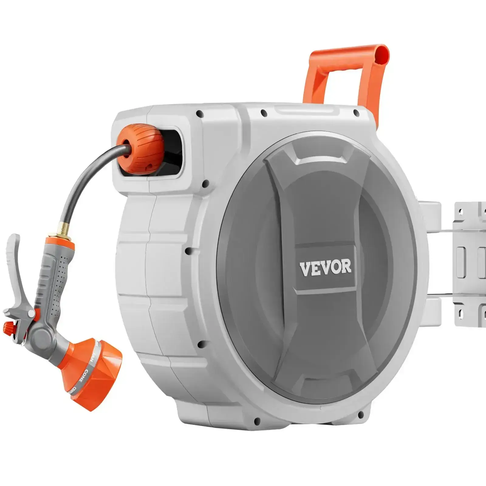 Retractable Garden Hose Reel,  5/8 Inch x 100 ft Wall Mounted, Heavy Duty with 9-Pattern Nozzle, Adjustable Length Lock, Upgraded Slow Return System & 180° Swivel Bracket