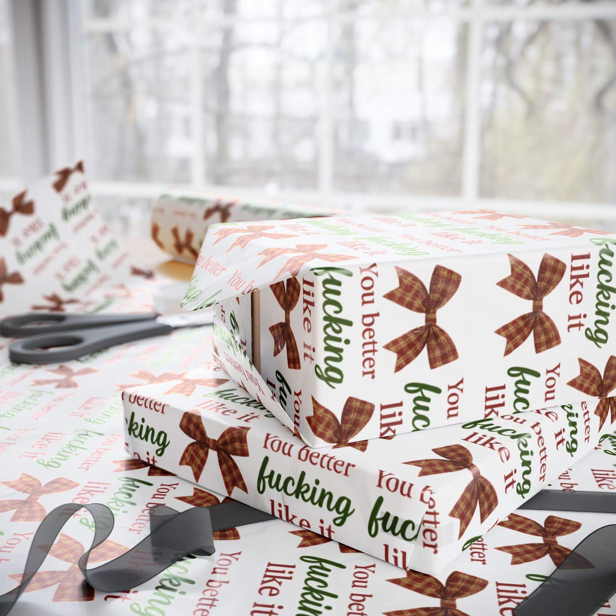 Funny Christmas Wrapping Paper | Sarcastic Plaid Bows