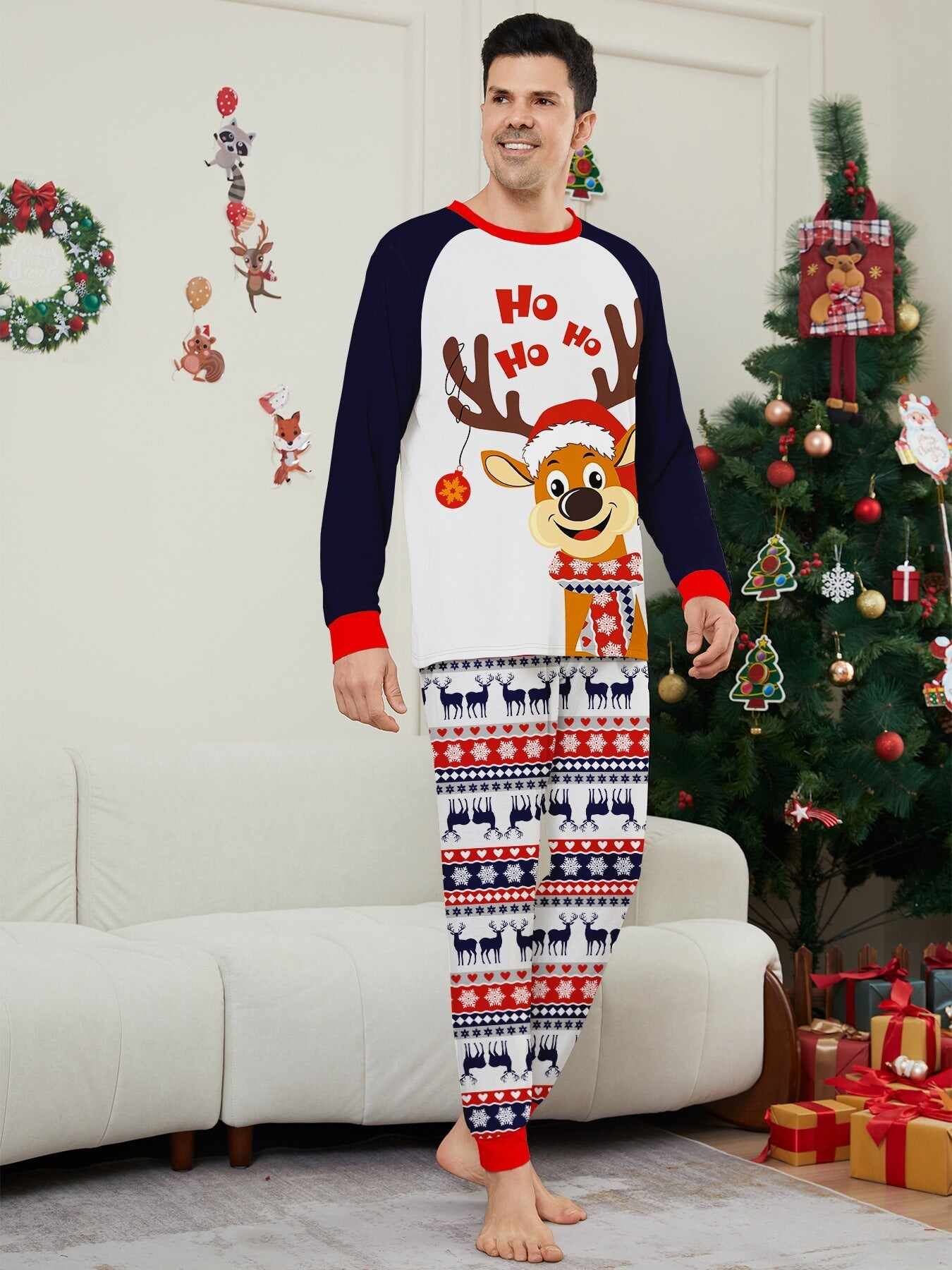 Family Christmas Pajama Matching Set with Moose Monogramming