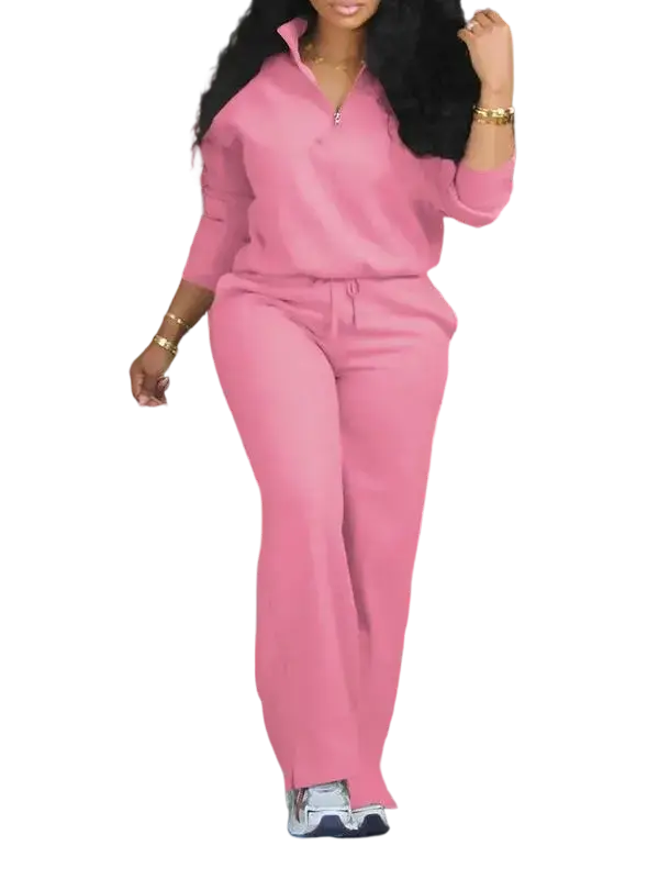 Women's Solid Half Placket Split Hem Pants Set