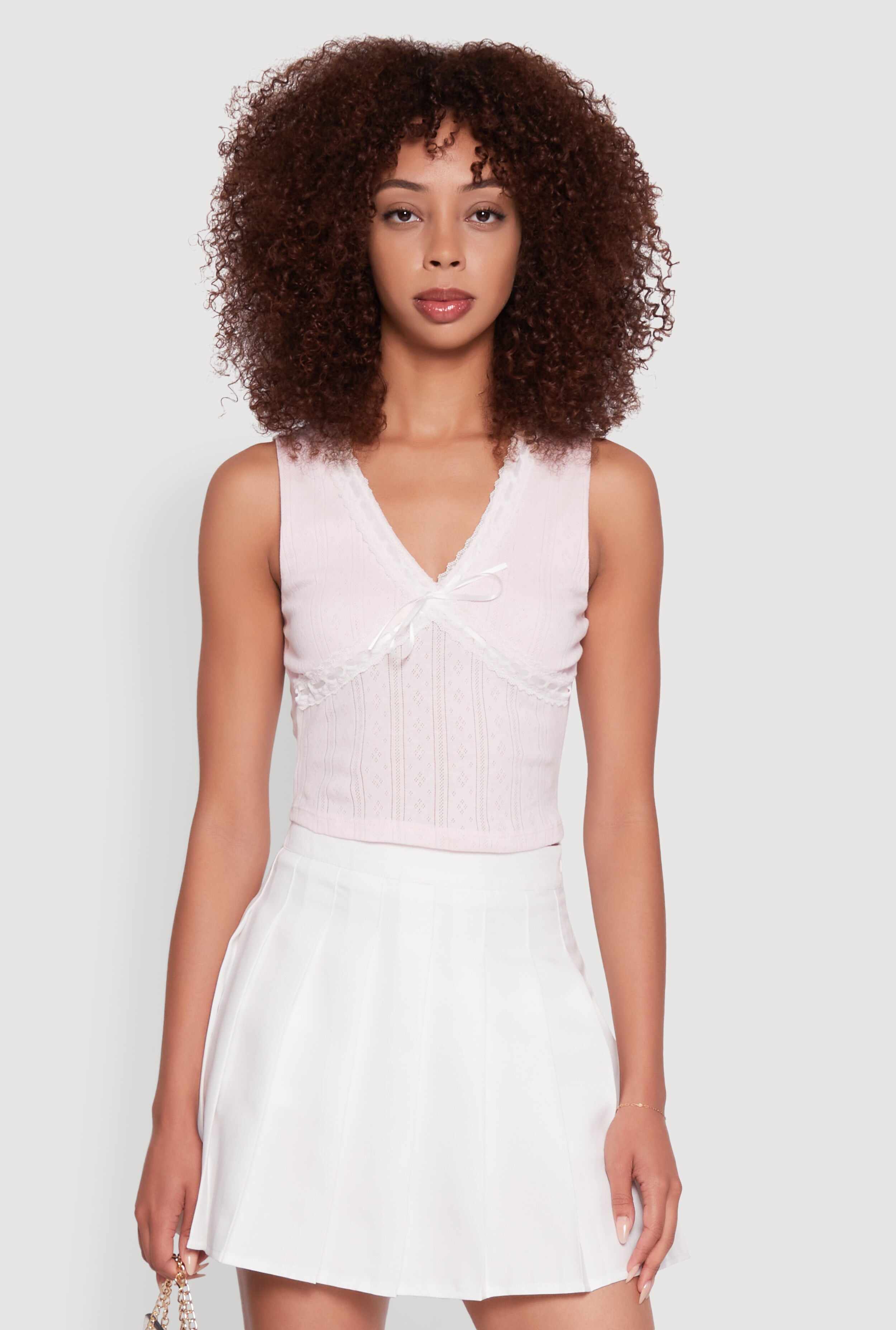Blashe Ribbon Lace Trim V-Neck Tank Top